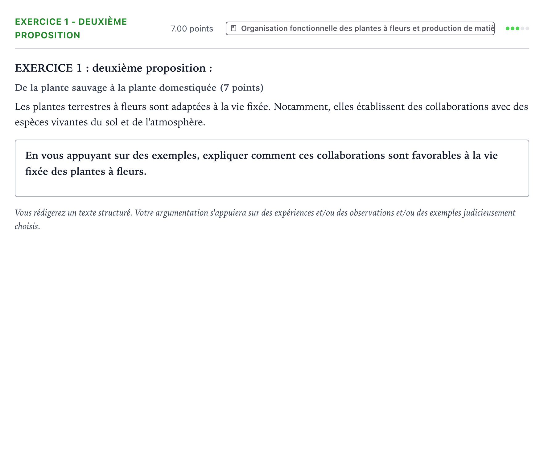 Énoncé: Exercice 1 - Deuxième proposition · Bac Sciences de la Vie et de la Terre Centres étrangers (Afrique) 2022 (jour 1)