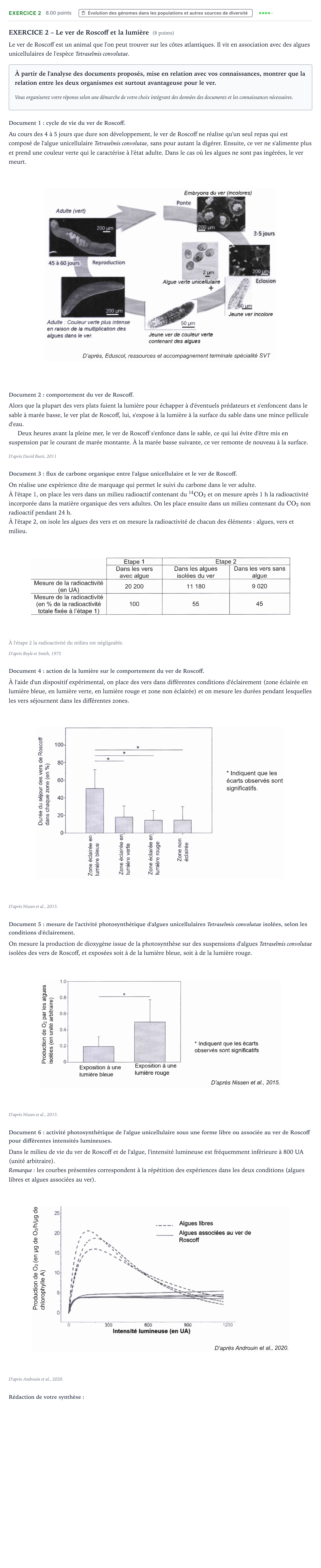 Énoncé: Exercice 2 · Bac Sciences de la Vie et de la Terre Centres étrangers (Afrique) 2022 (jour 1)