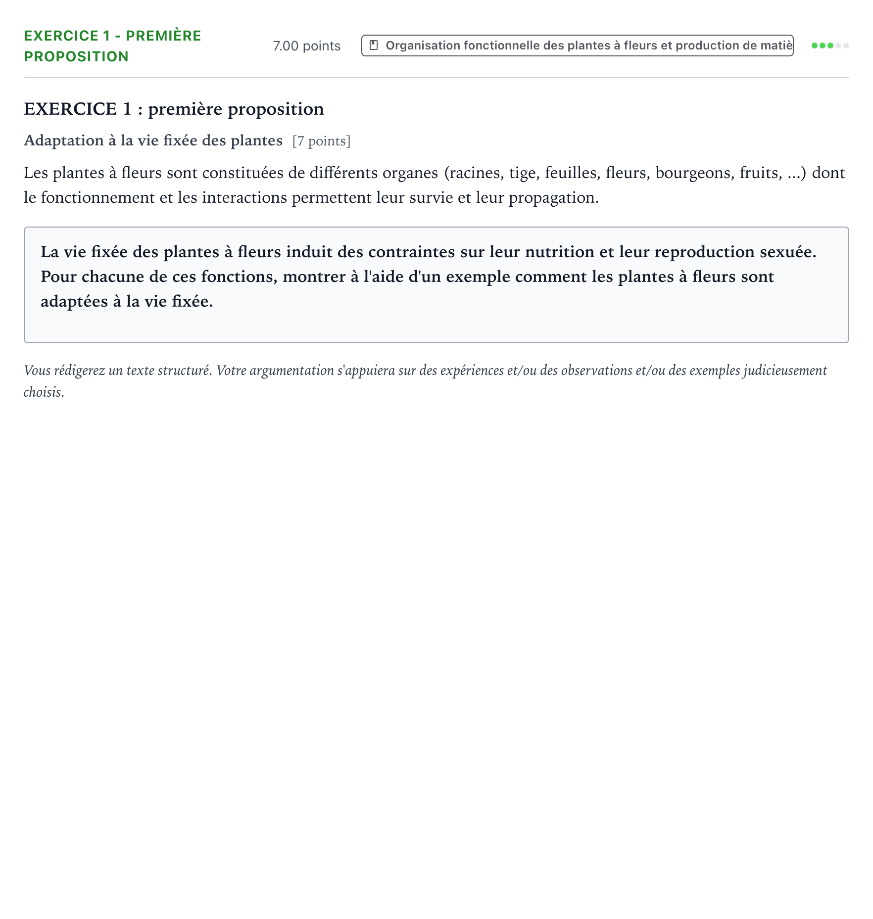 Énoncé: Exercice 1 - Première proposition · Bac Sciences de la Vie et de la Terre Centres étrangers (Afrique) 2022 (jour 2)