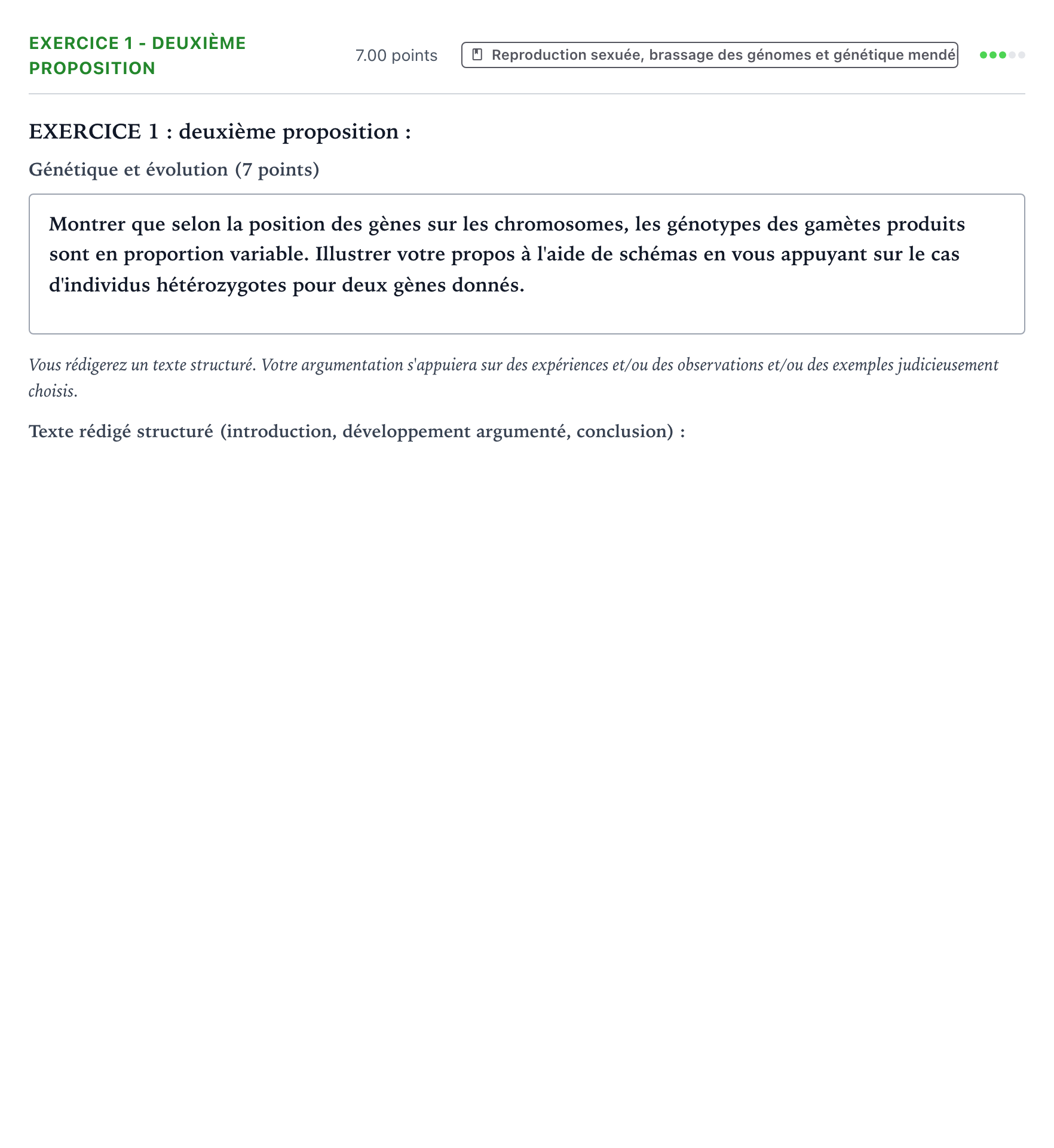 Énoncé: Exercice 1 - Deuxième proposition · Bac Sciences de la Vie et de la Terre Centres étrangers (Afrique) 2022 (jour 2)