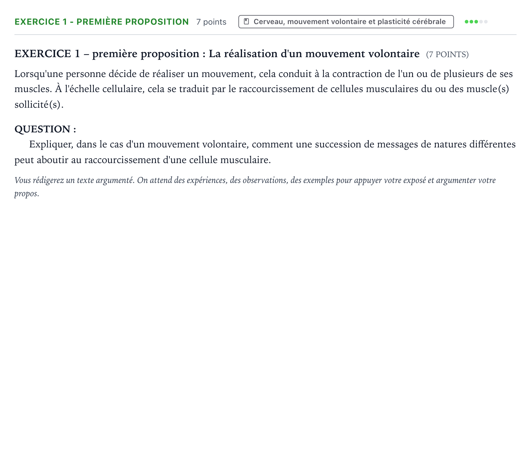 Énoncé: Exercice 1 - Première proposition · Bac Sciences de la Vie et de la Terre Métropole 2 remplacement 2022