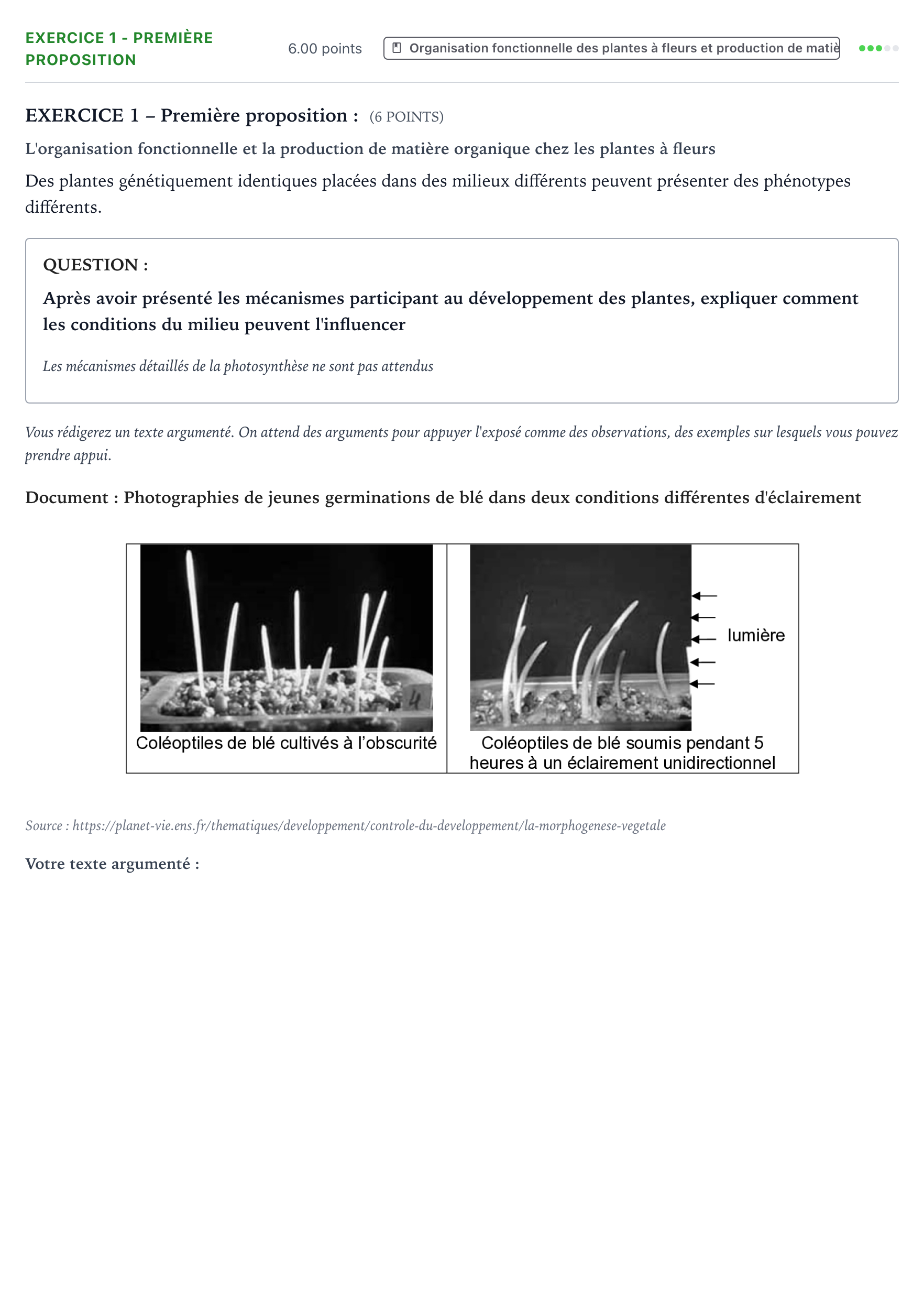Énoncé: Exercice 1 - Première proposition · Bac Sciences de la Vie et de la Terre Nouvelle-Calédonie 2022 (jour 1)
