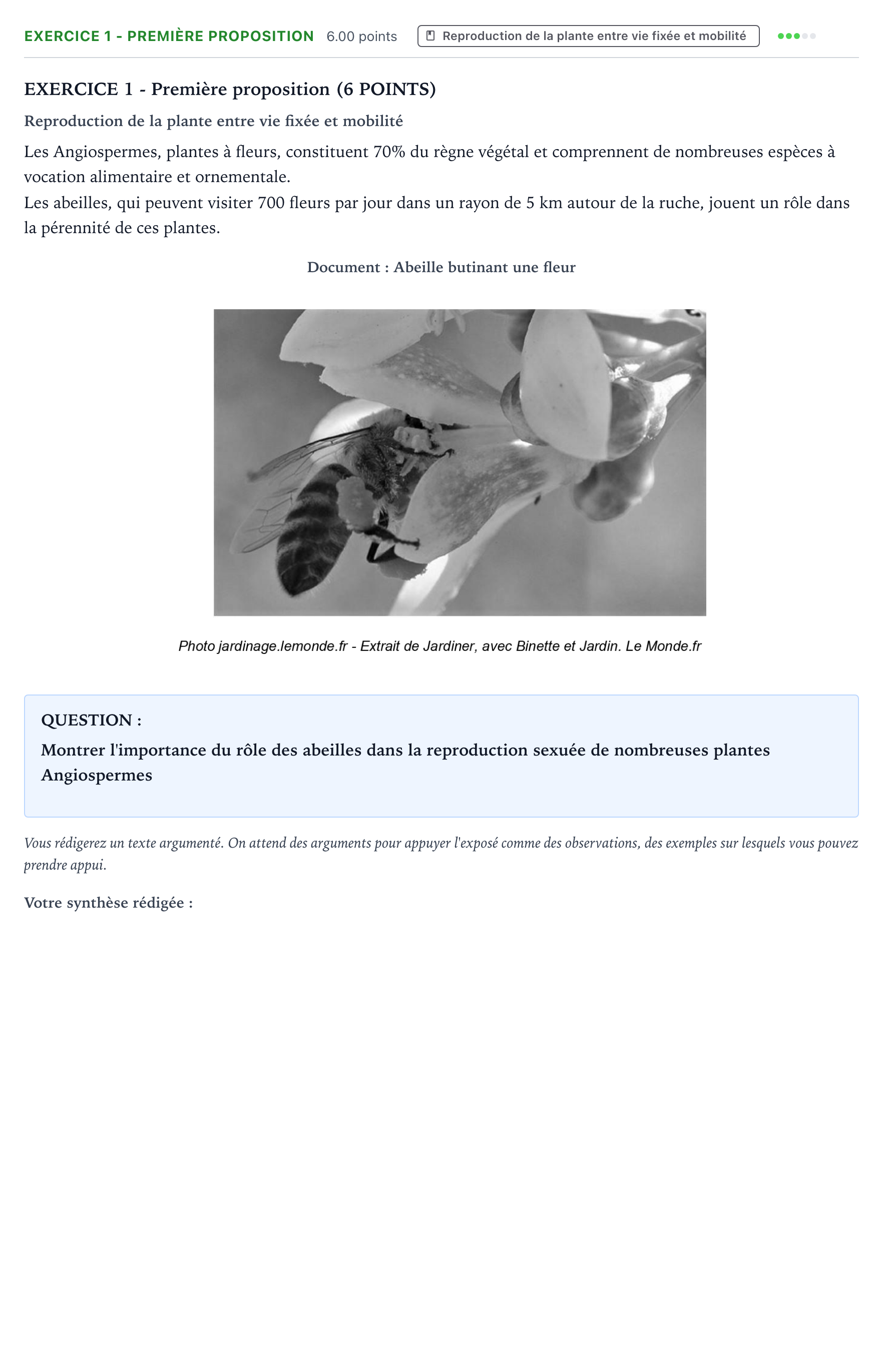 Énoncé: Exercice 1 - Première proposition · Bac Sciences de la Vie et de la Terre Nouvelle-Calédonie 2022 (jour 2)