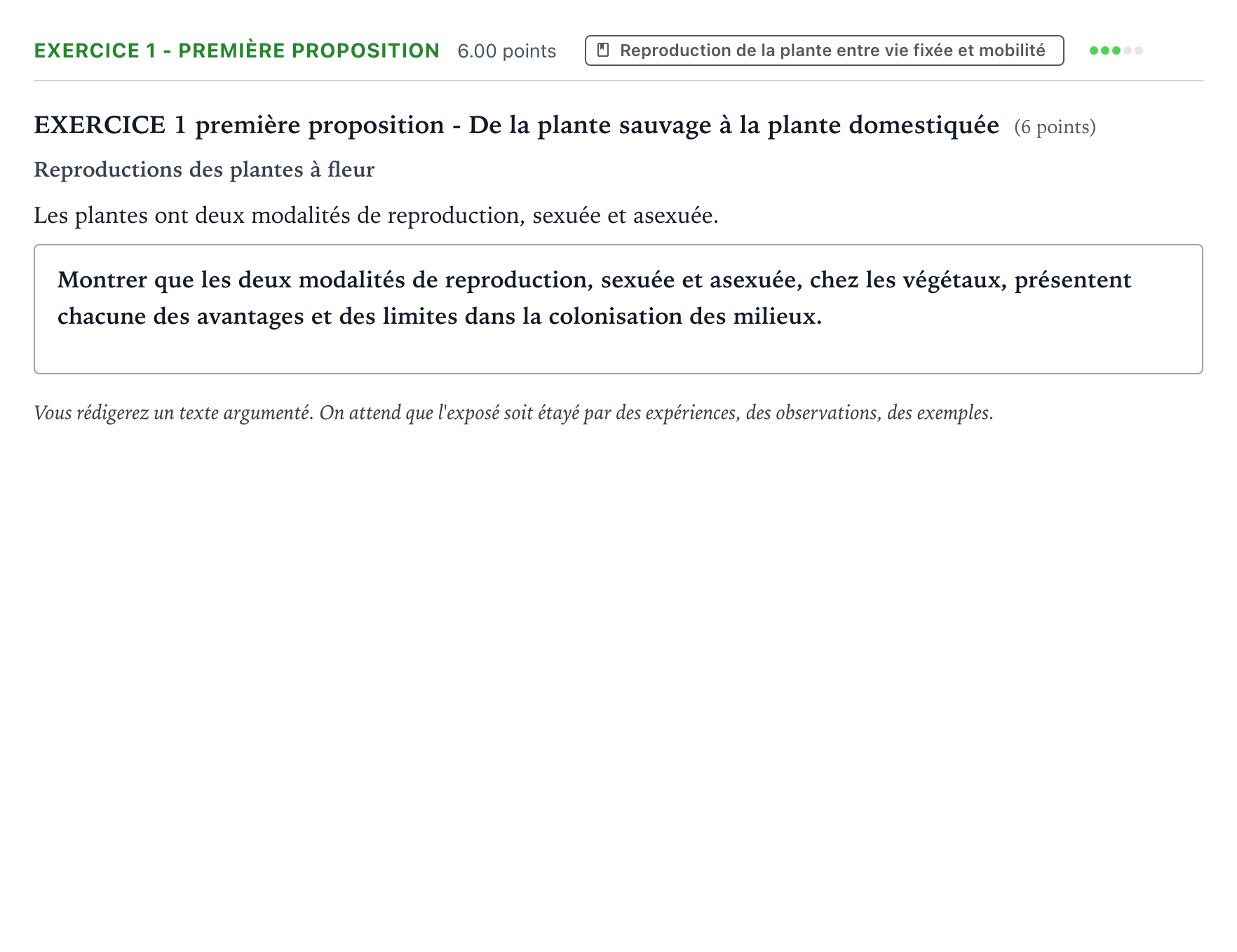 Énoncé: Exercice 1 - Première proposition · Bac Sciences de la Vie et de la Terre Polynésie 2022 (jour 1)