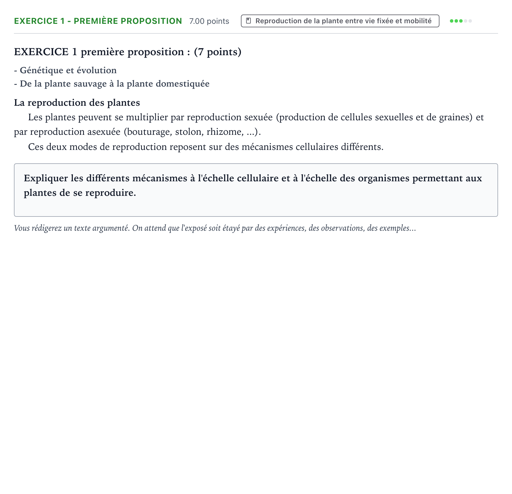 Énoncé: Exercice 1 - Première proposition · Bac Sciences de la Vie et de la Terre Polynésie jour 1 - Remplacement 2022
