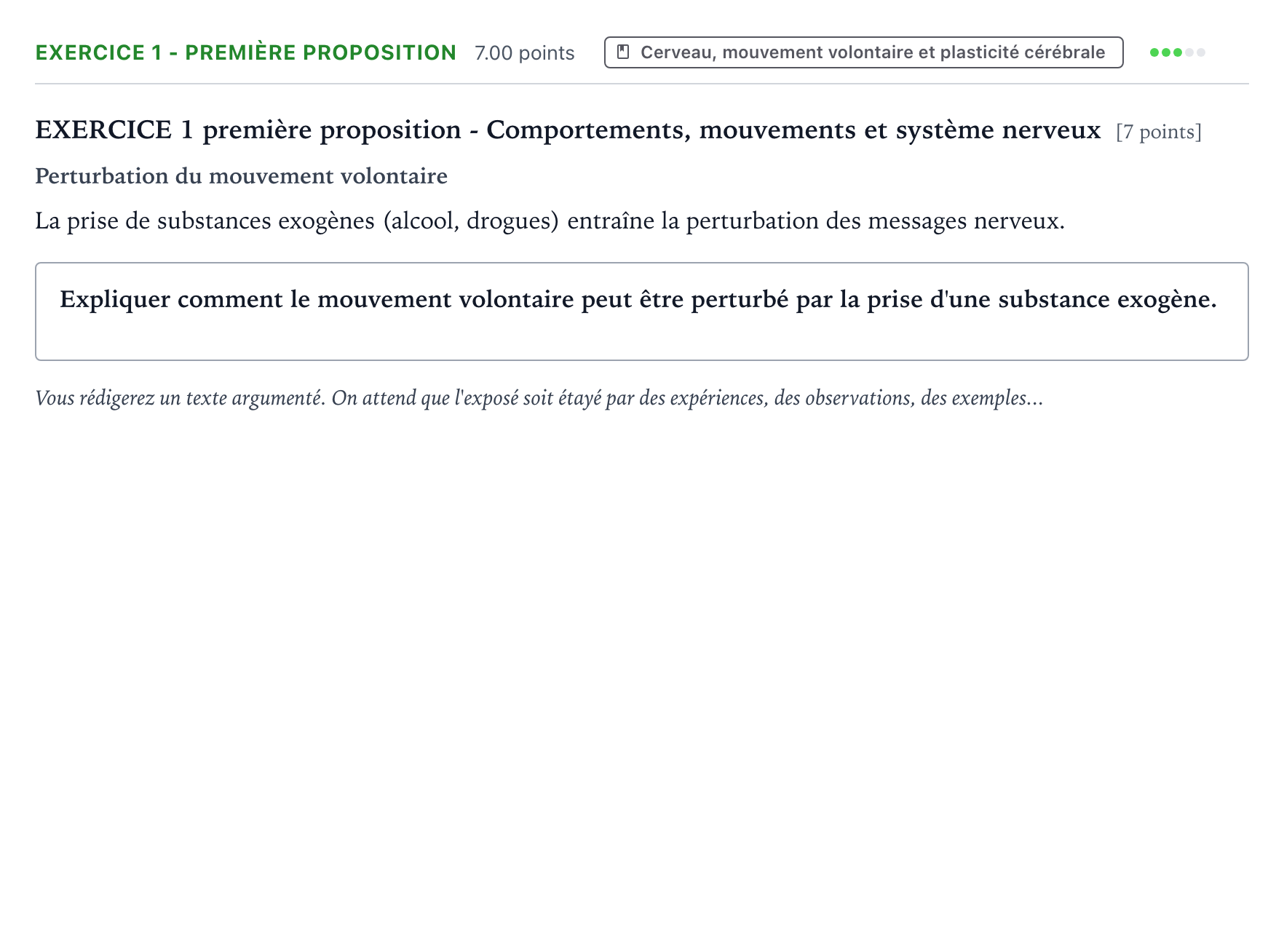 Énoncé: Exercice 1 - Première proposition · Bac Sciences de la Vie et de la Terre Polynésie 2022 (jour 2)