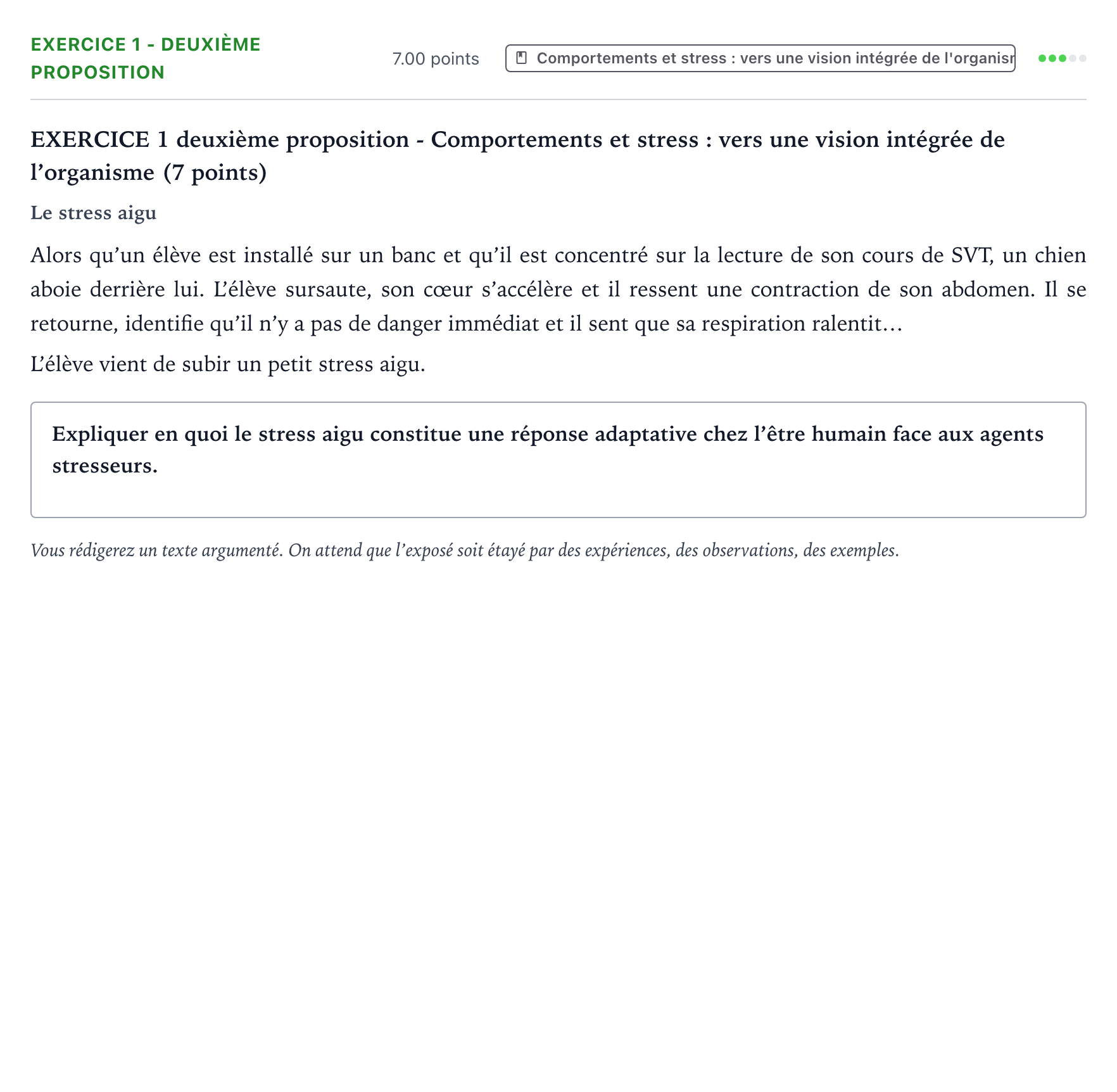 Énoncé: Exercice 1 - Deuxième proposition · Bac Sciences de la Vie et de la Terre Polynésie 2022 (jour 2)