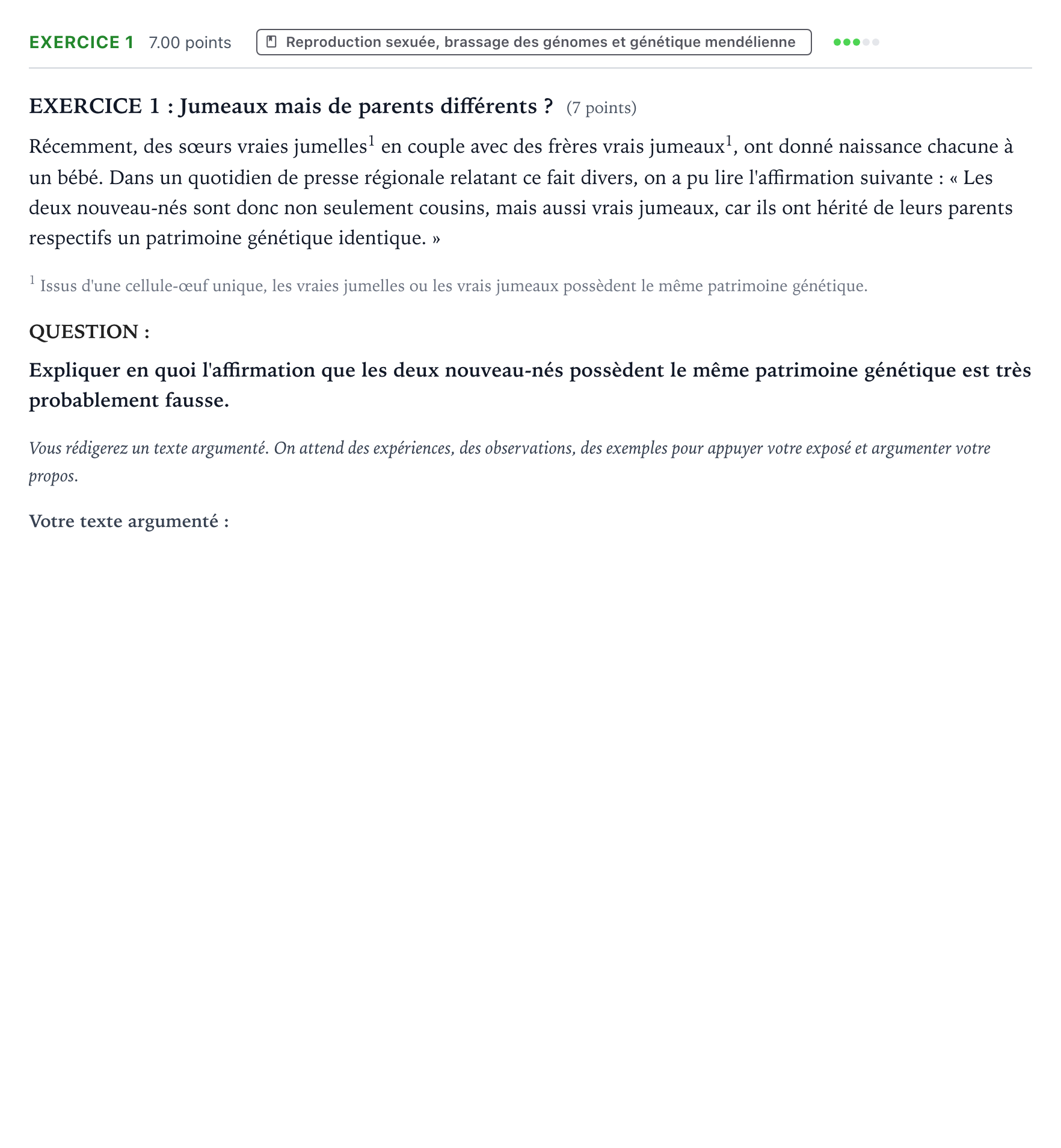 Énoncé: Exercice 1 · Bac Sciences de la Vie et de la Terre Métropole 1 remplacement 2023