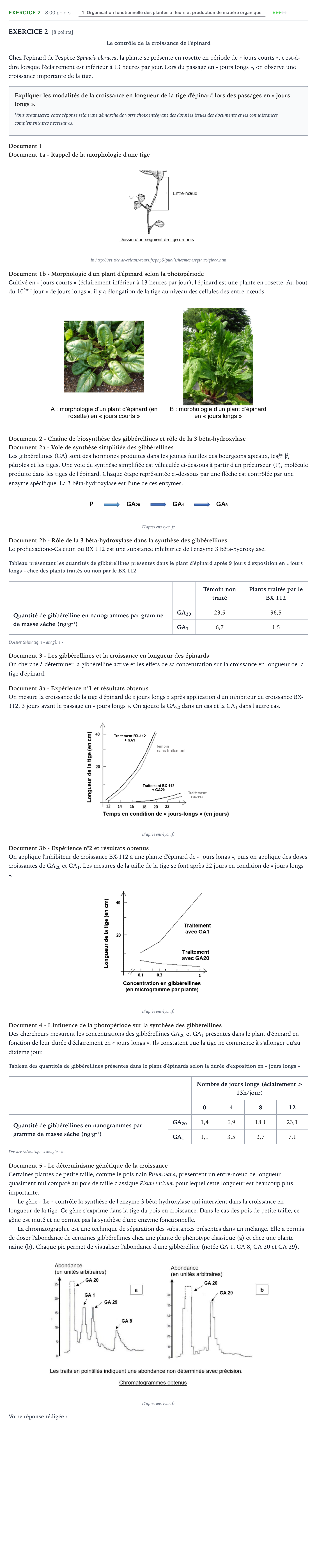 Énoncé: Exercice 2 · Bac Sciences de la Vie et de la Terre Polynésie 2023 (jour 1)