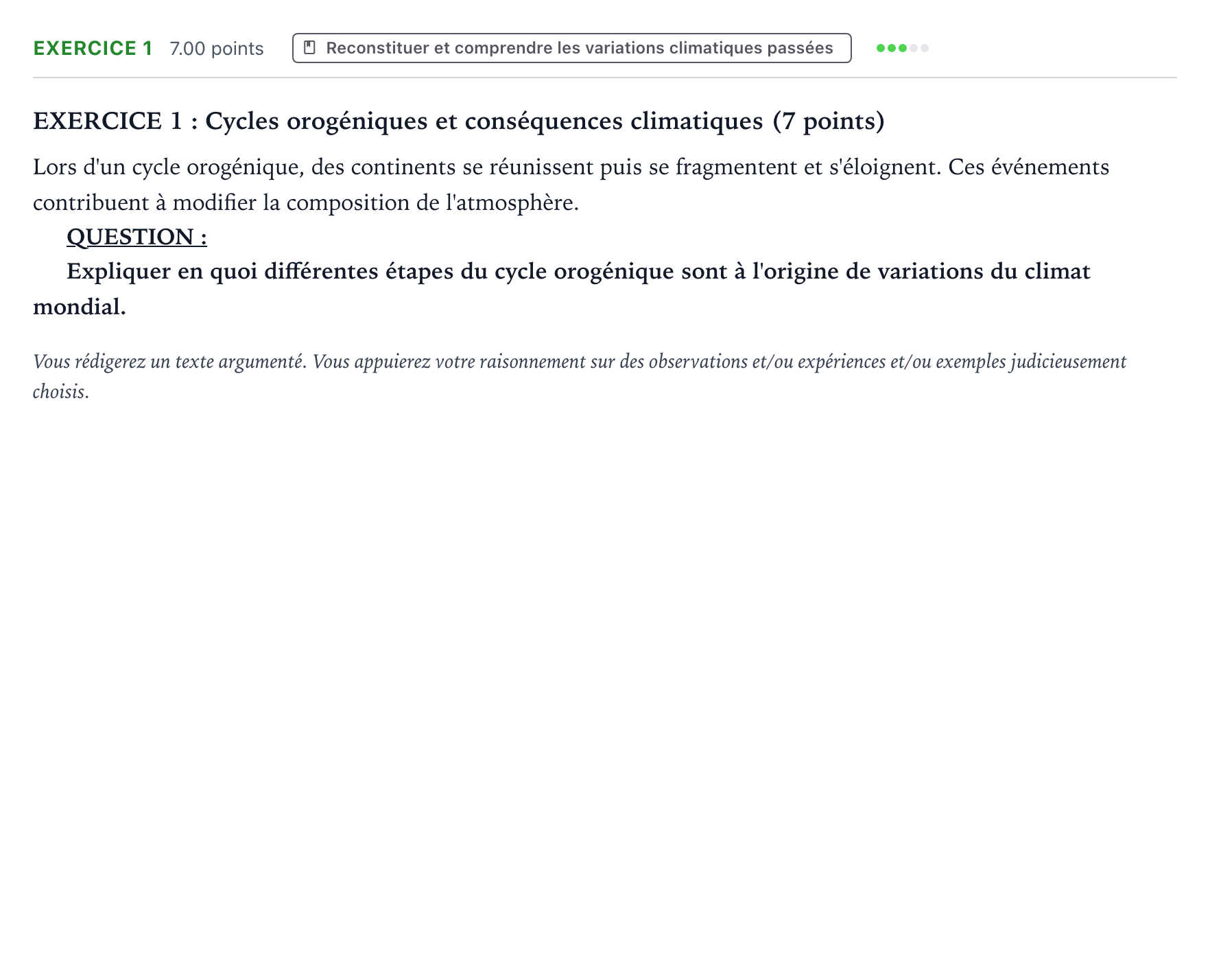 Énoncé: Exercice 1 · Bac Sciences de la Vie et de la Terre Centres étrangers (Afrique) 2024 (jour 2)
