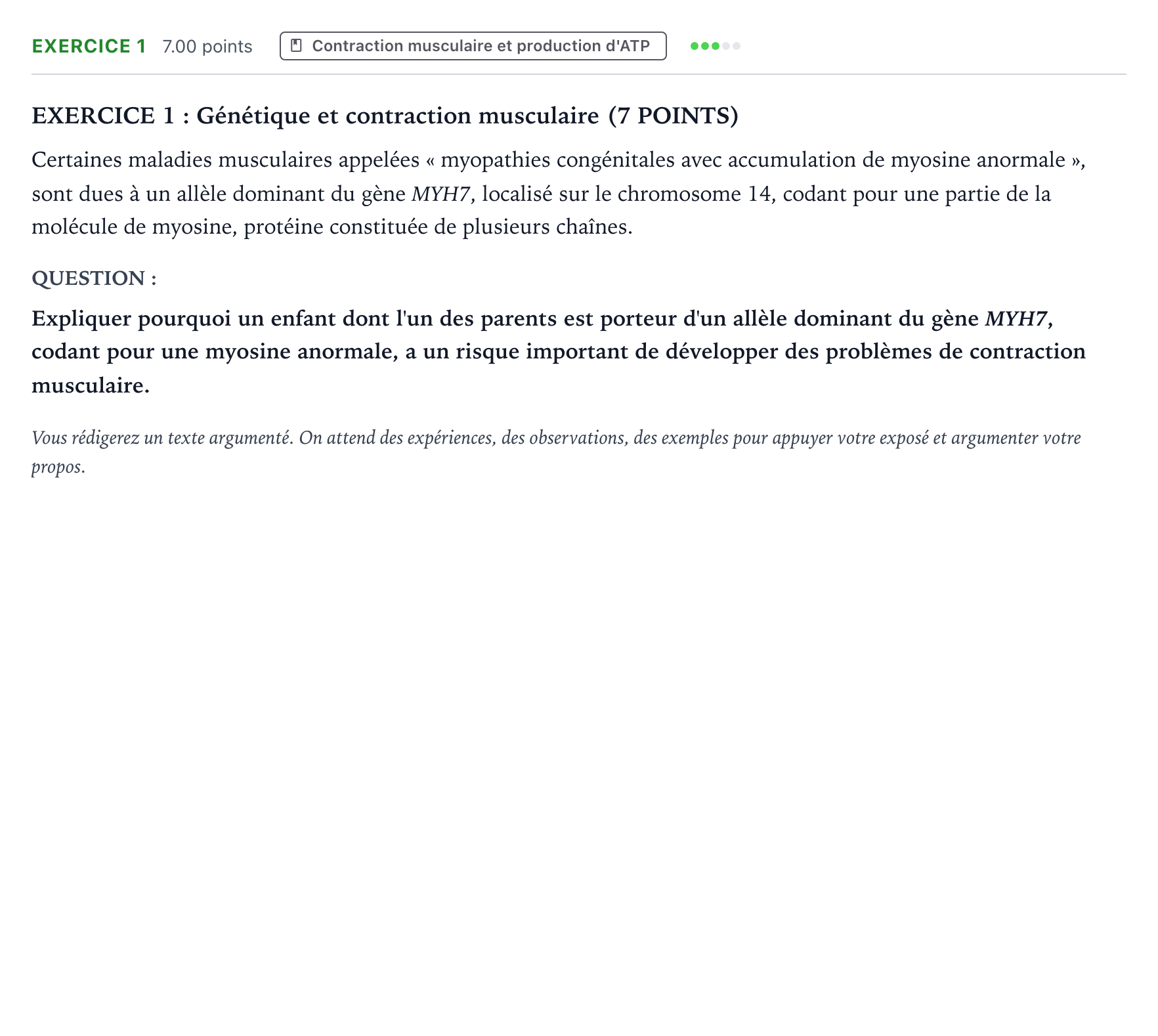 Énoncé: Exercice 1 · Bac Sciences de la Vie et de la Terre Métropole 1 remplacement 2024