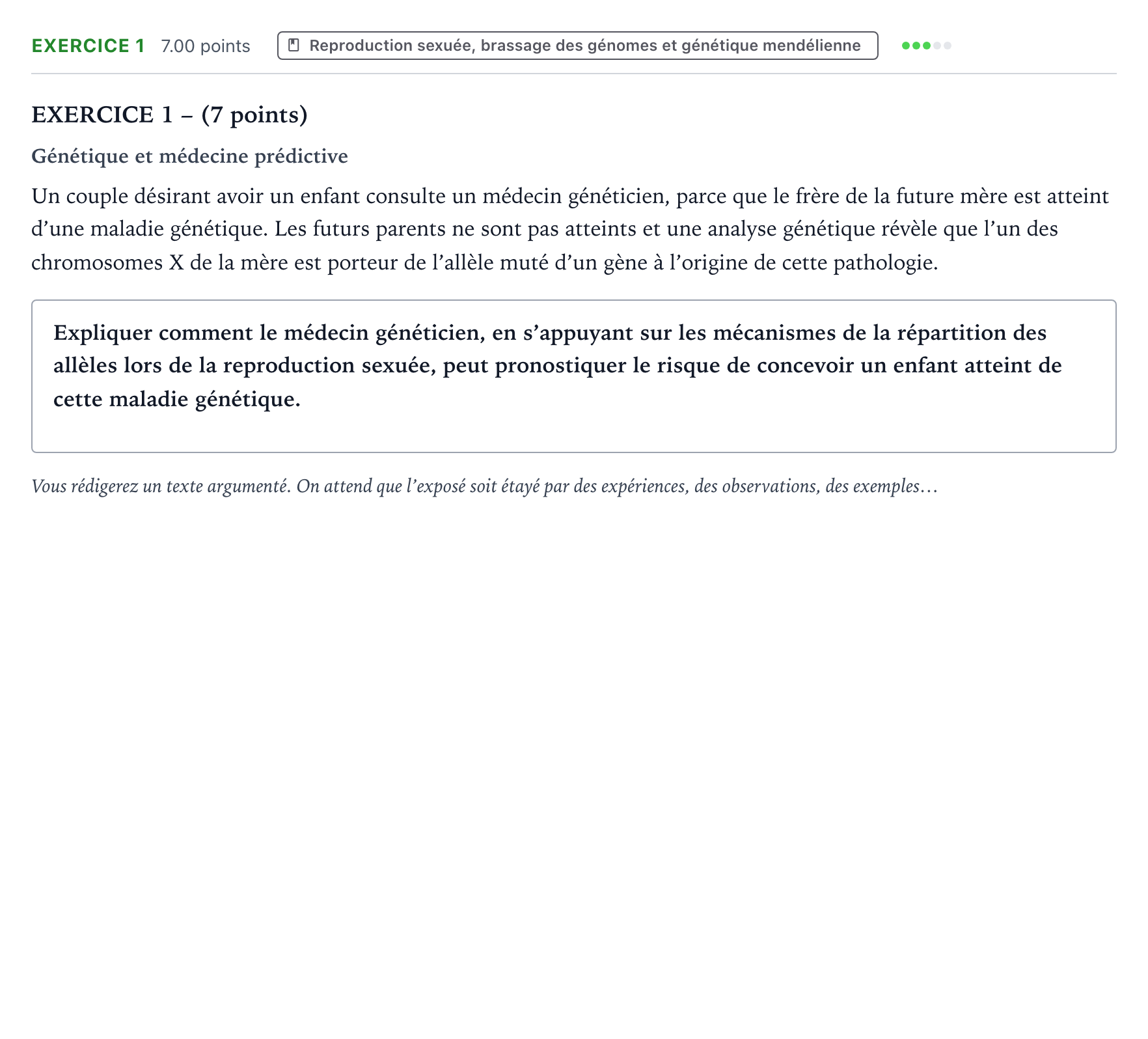Énoncé: Exercice 1 · Bac Sciences de la Vie et de la Terre Polynésie 2024 (jour 1)