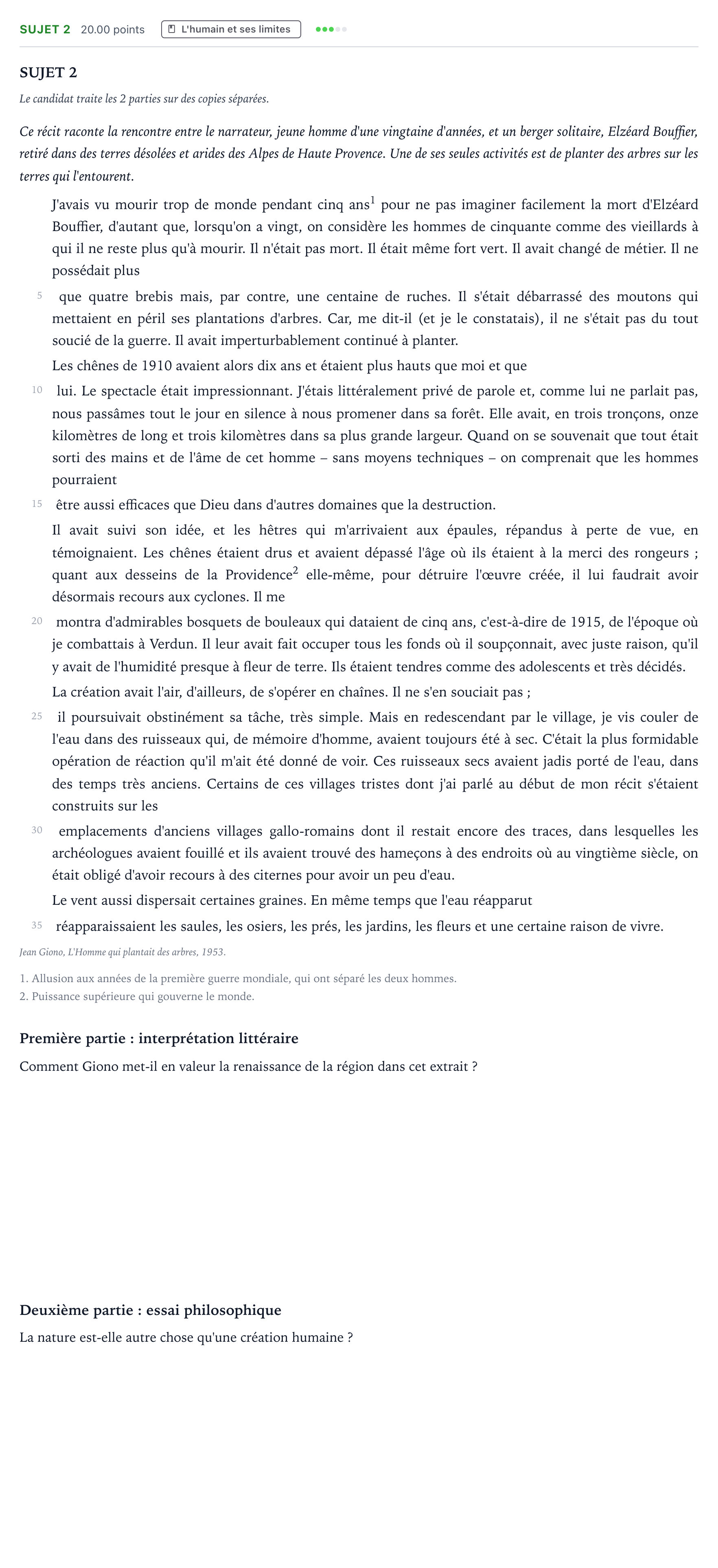 Énoncé: Sujet 2 · Bac Humanités, Littérature et Philosophie Amérique du Sud 2022 (jour 2)