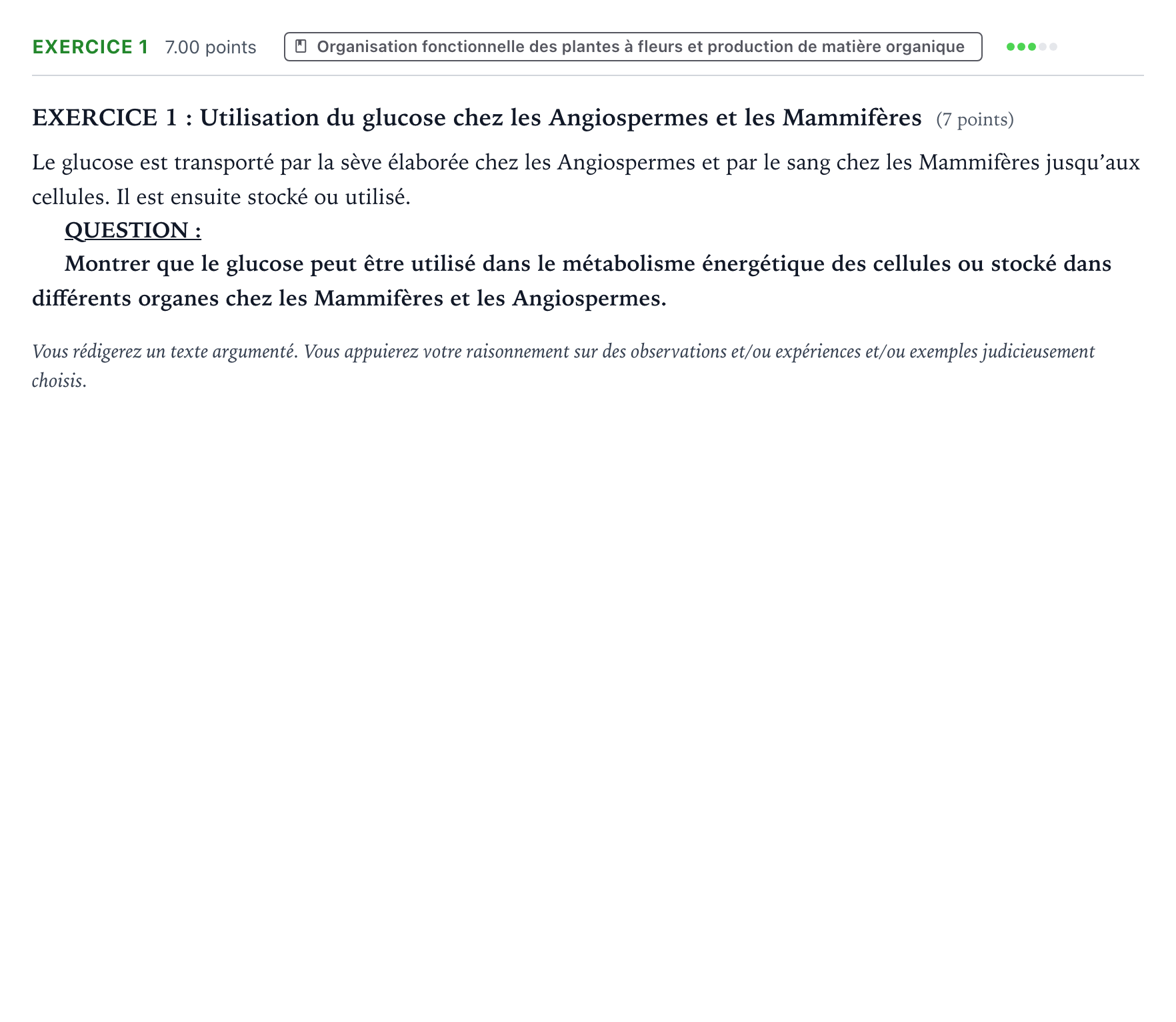 Énoncé: Exercice 1 · Bac Sciences de la Vie et de la Terre Suède 2024 (jour 2)