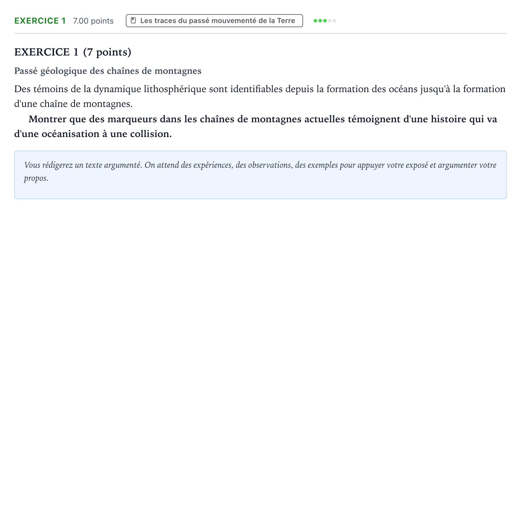 Énoncé: Exercice 1 · Bac Sciences de la Vie et de la Terre Amérique du Sud 2025 (jour 2)