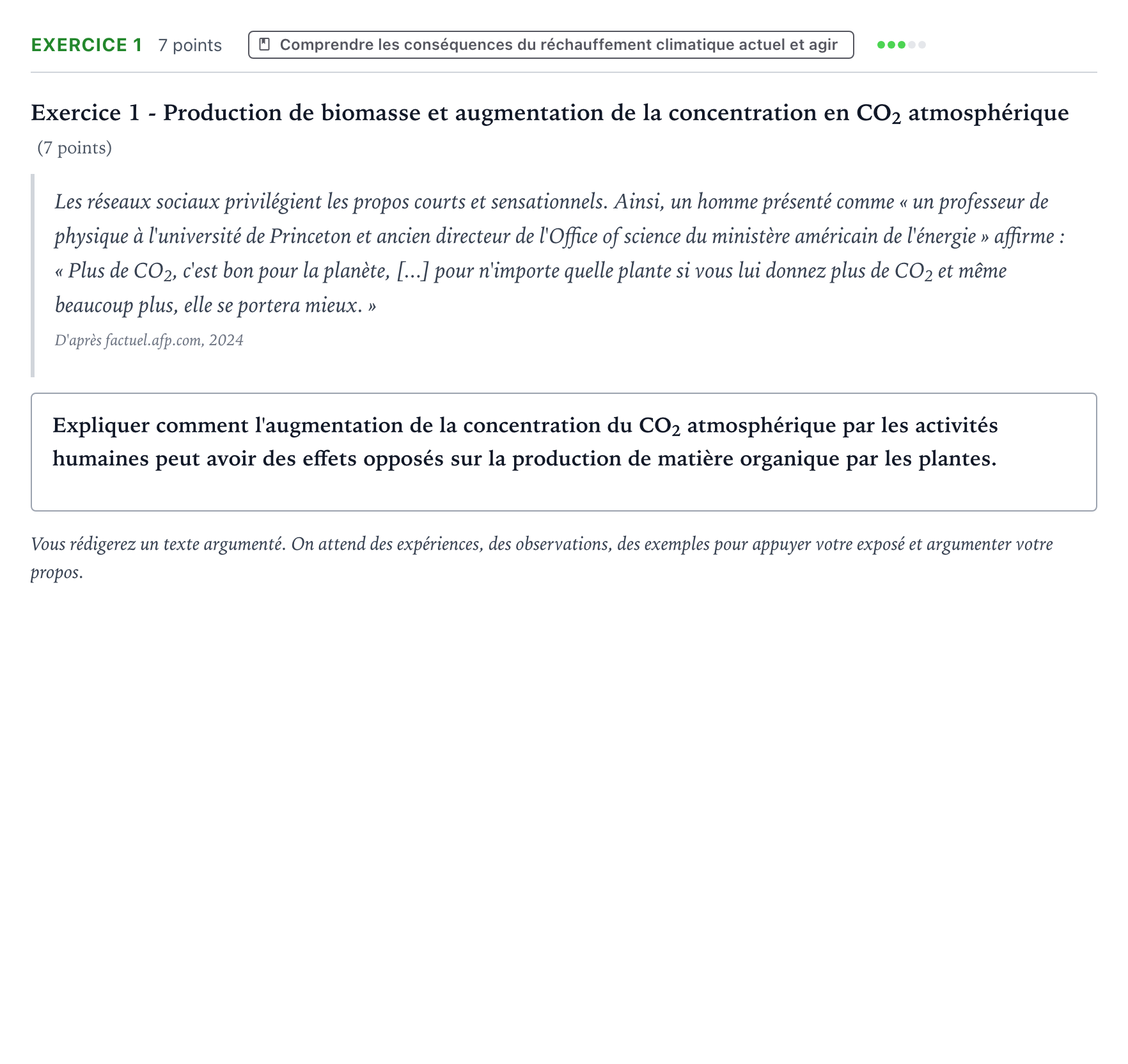 Énoncé: Exercice 1 · Bac Sciences de la Vie et de la Terre Centres étrangers (Afrique) 2025 (jour 1)