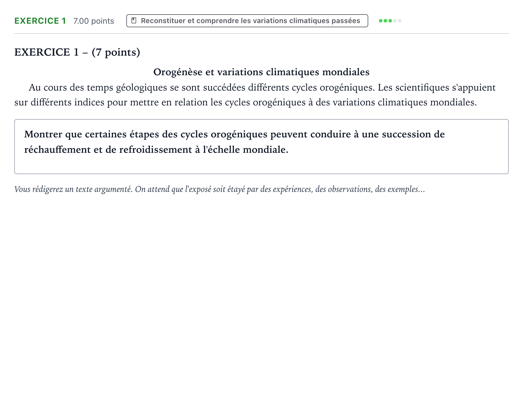 Énoncé: Exercice 1 · Bac Sciences de la Vie et de la Terre Polynésie 2025 (jour 1)