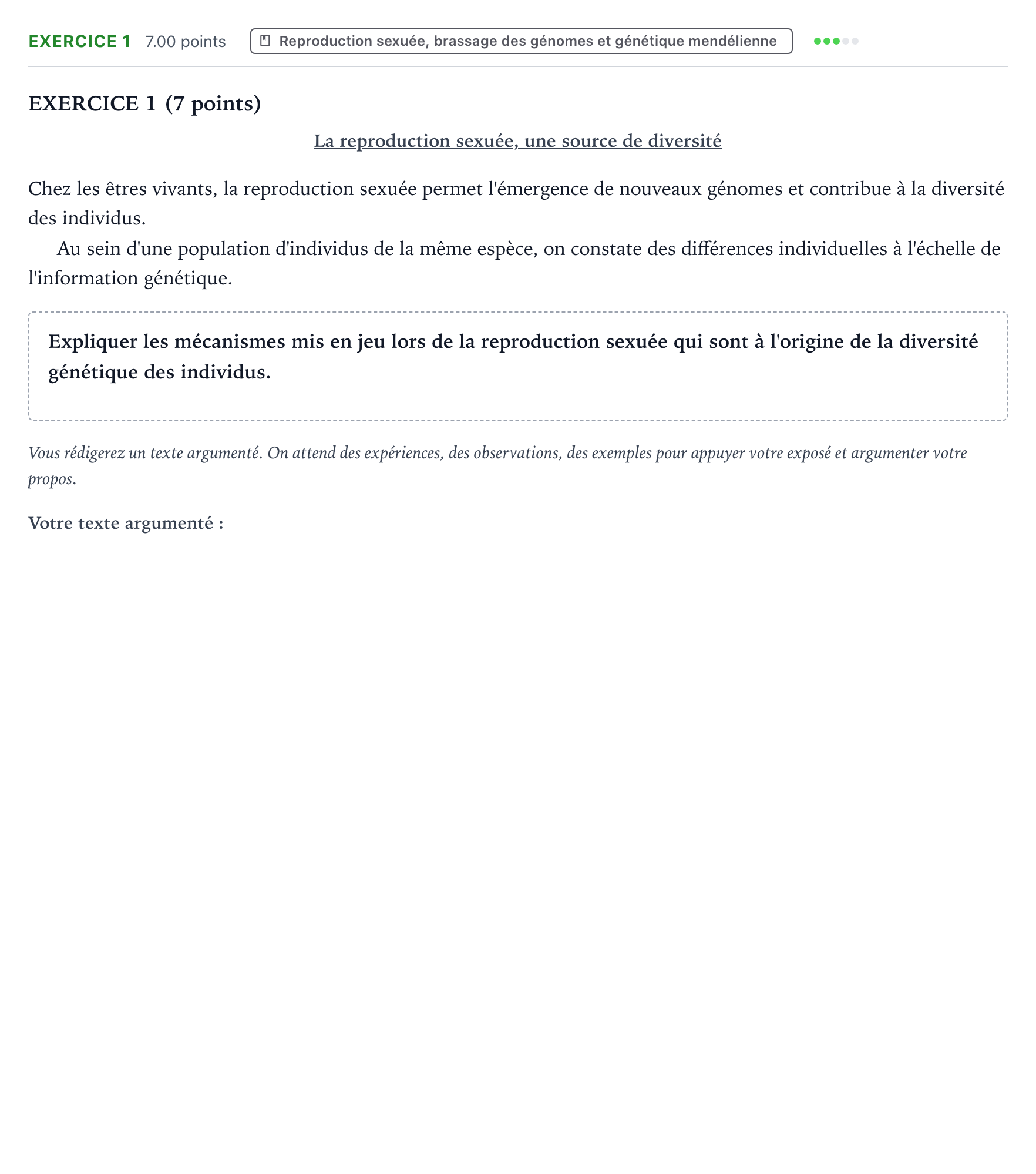Énoncé: Exercice 1 · Bac Sciences de la Vie et de la Terre Amérique du Nord 2026 (jour 1)