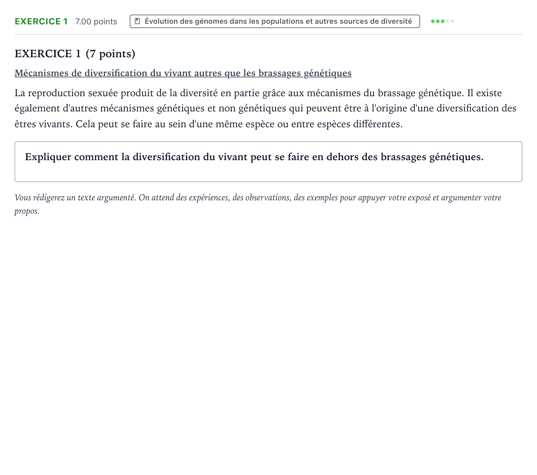 Énoncé: Exercice 1 · Bac Sciences de la Vie et de la Terre Amérique du Nord 2026 (jour 2)