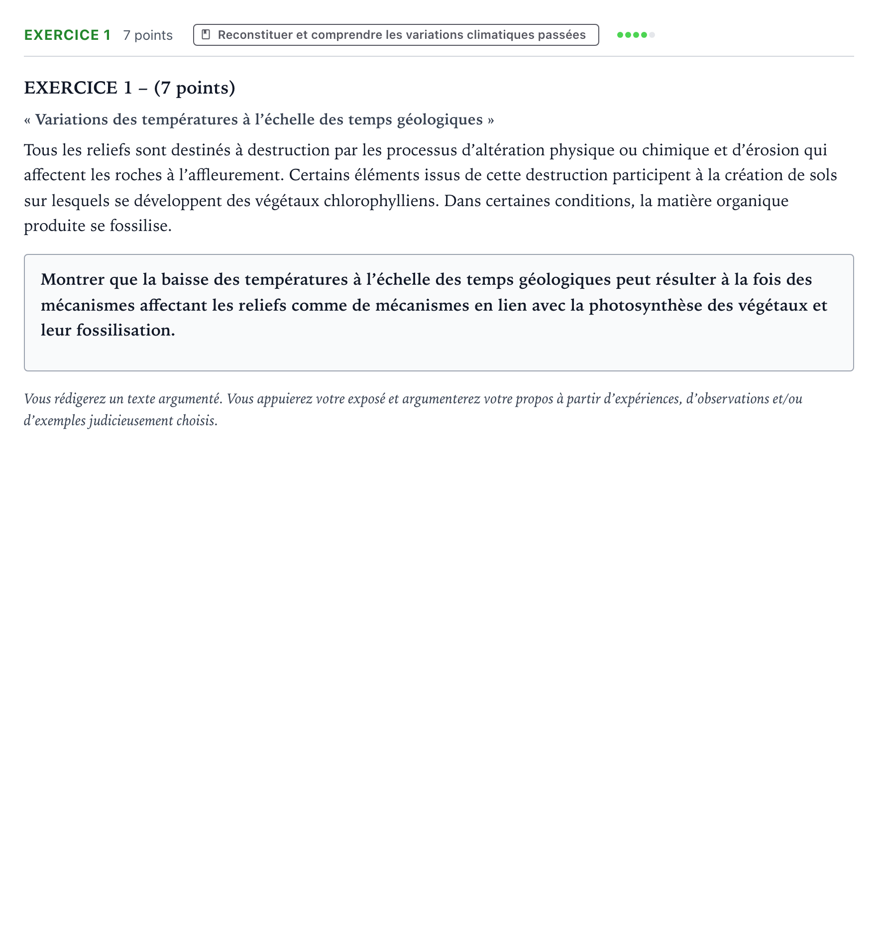 Énoncé: Exercice 1 · Bac Sciences de la Vie et de la Terre Antilles-Guyane 2026 (jour 2)