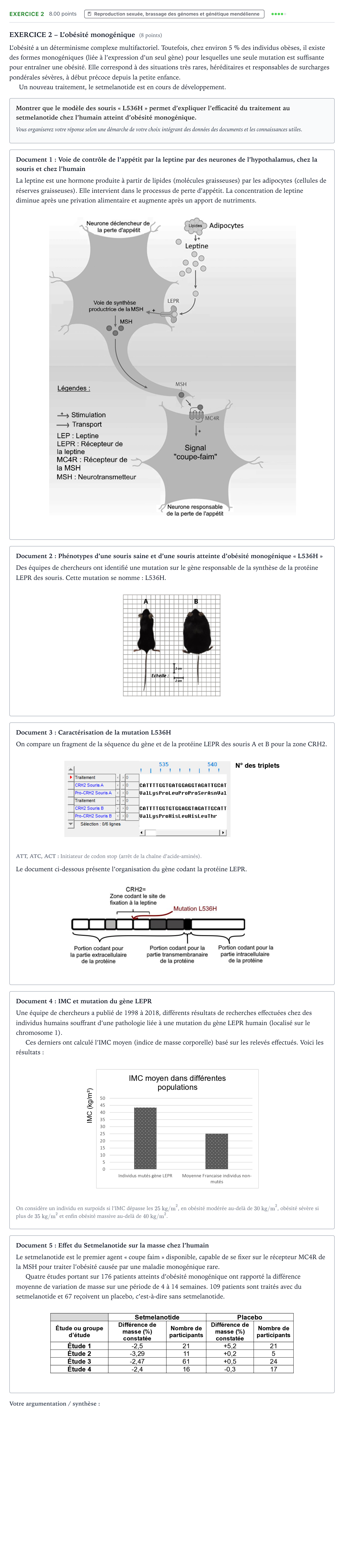 Énoncé: Exercice 2 · Bac Sciences de la Vie et de la Terre Polynésie jour 1 - Remplacement 2026