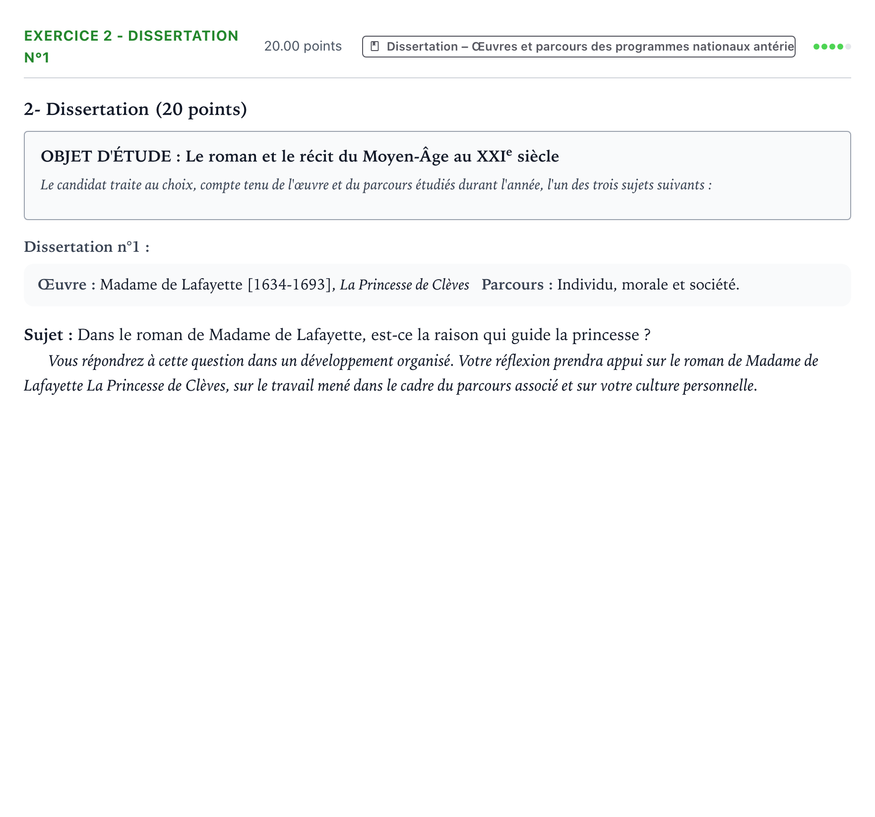 Énoncé: Exercice 2 - Dissertation n°1 · Bac Français (1ère) Amérique du Nord 2021 (jour 1)