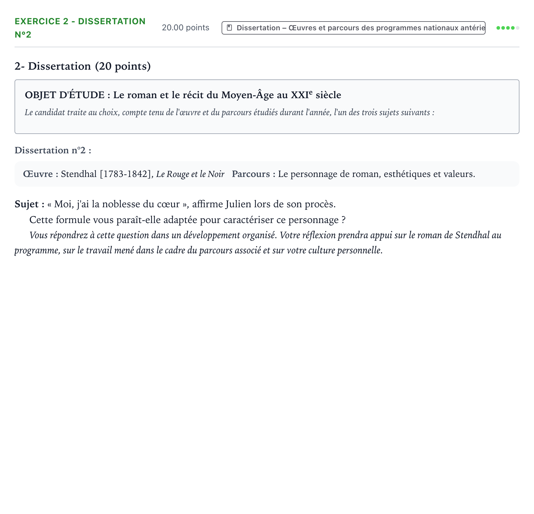 Énoncé: Exercice 2 - Dissertation n°2 · Bac Français (1ère) Amérique du Nord 2021 (jour 1)