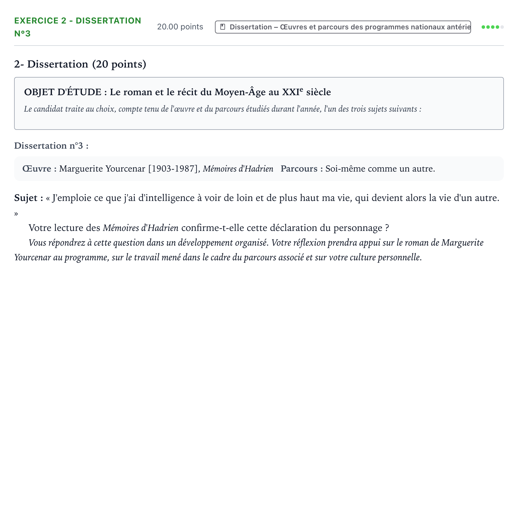 Énoncé: Exercice 2 - Dissertation n°3 · Bac Français (1ère) Amérique du Nord 2021 (jour 1)
