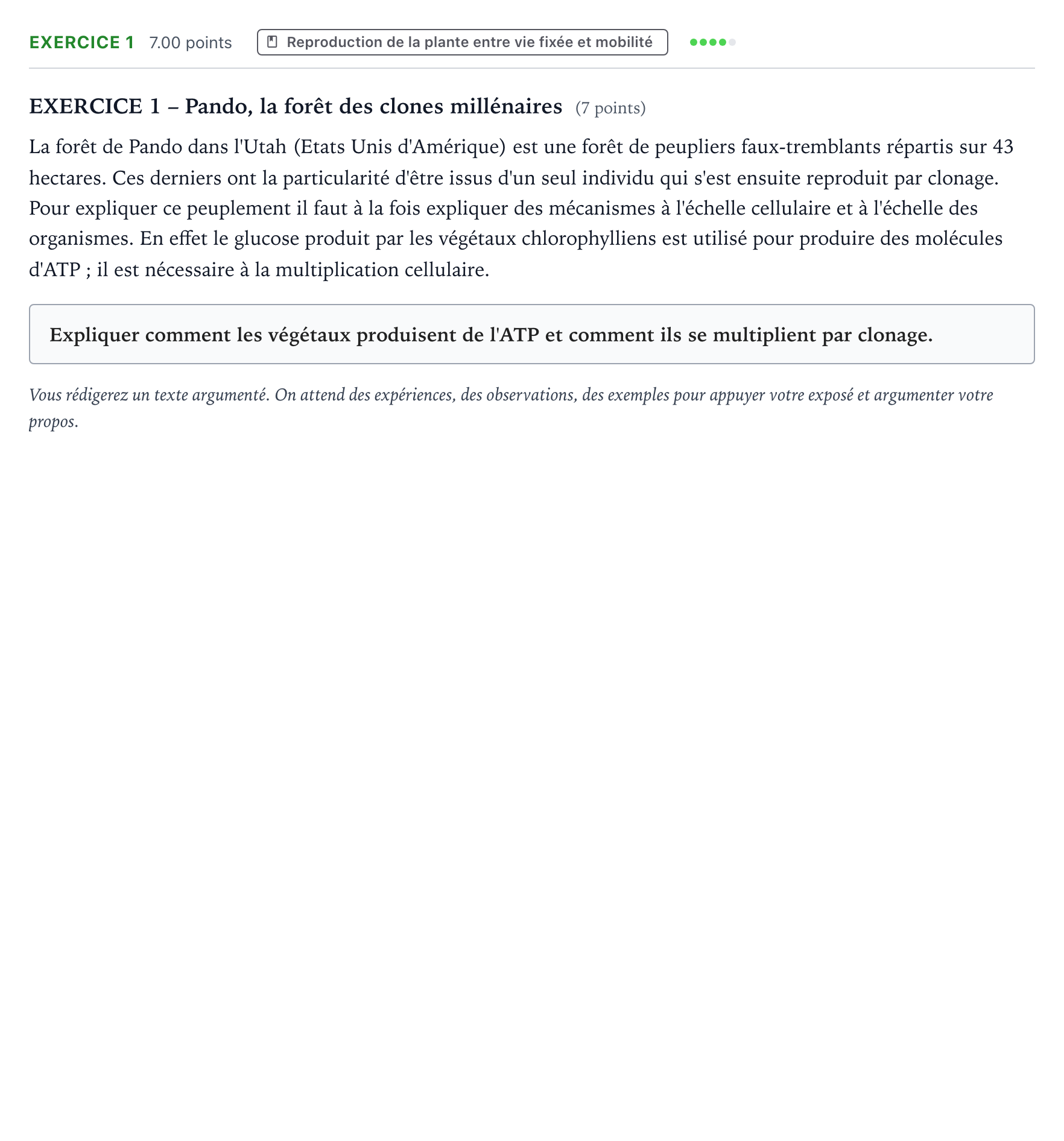 Énoncé: Exercice 1 · Bac Sciences de la Vie et de la Terre Polynésie 2026 (jour 2)