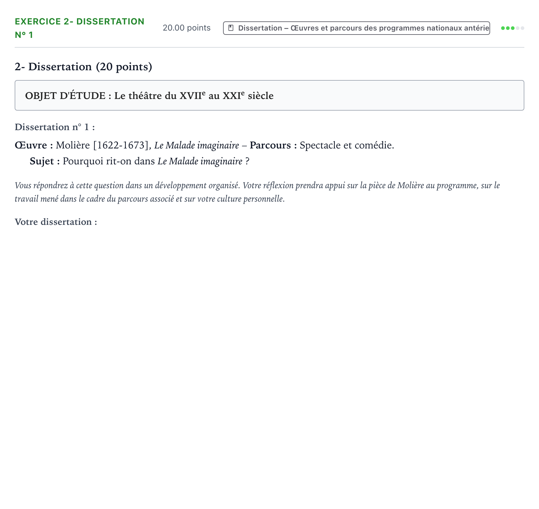Énoncé: Exercice 2- Dissertation n° 1 · Bac Français (1ère) Amérique du Nord 2021 (jour 2)