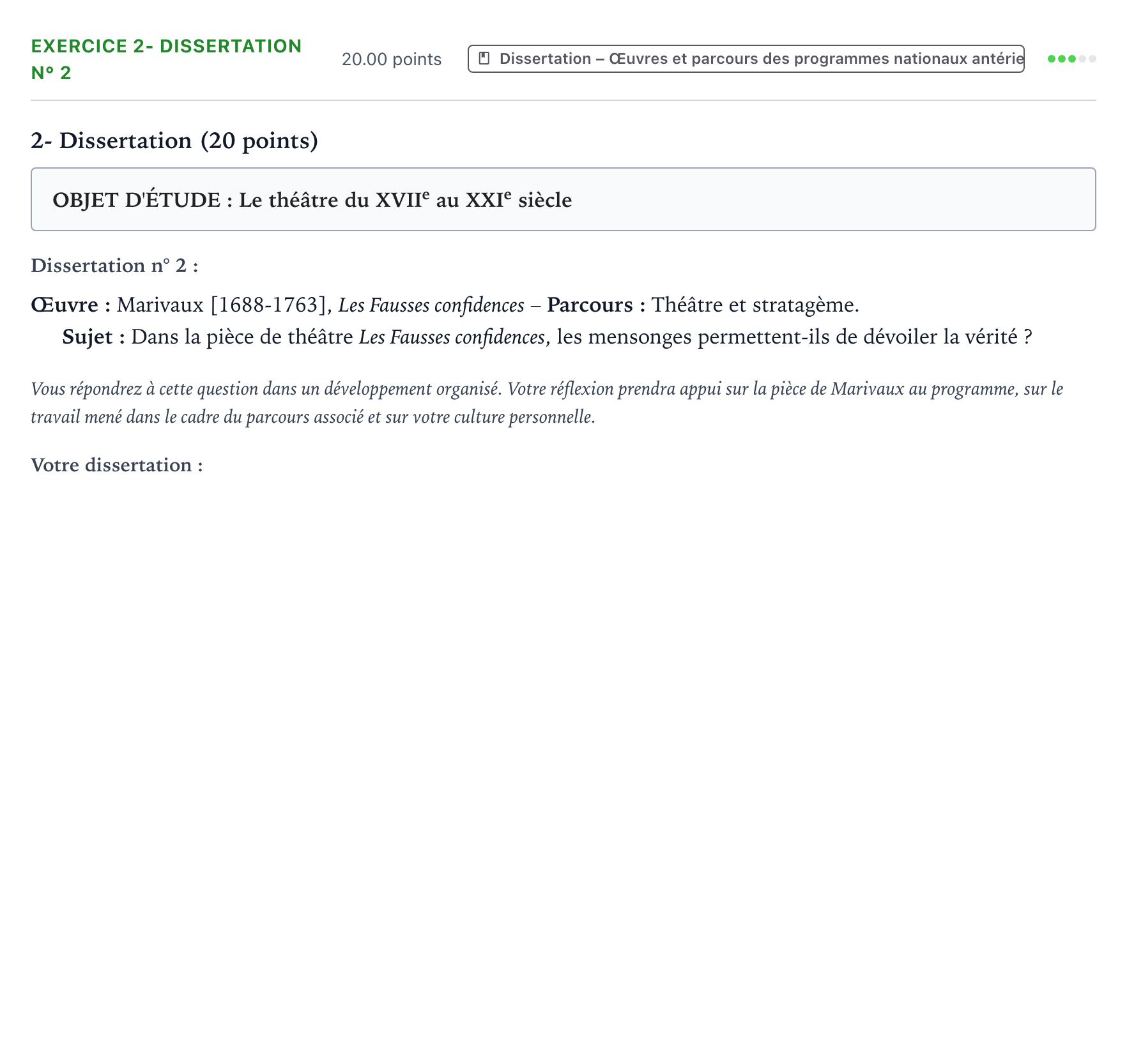Énoncé: Exercice 2- Dissertation n° 2 · Bac Français (1ère) Amérique du Nord 2021 (jour 2)