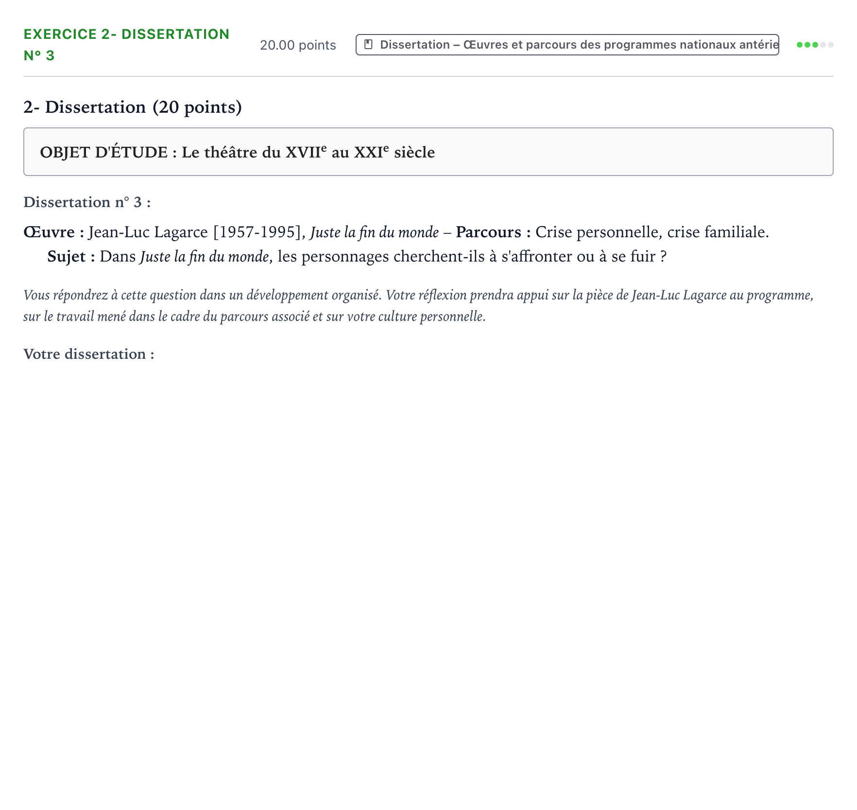 Énoncé: Exercice 2- Dissertation n° 3 · Bac Français (1ère) Amérique du Nord 2021 (jour 2)