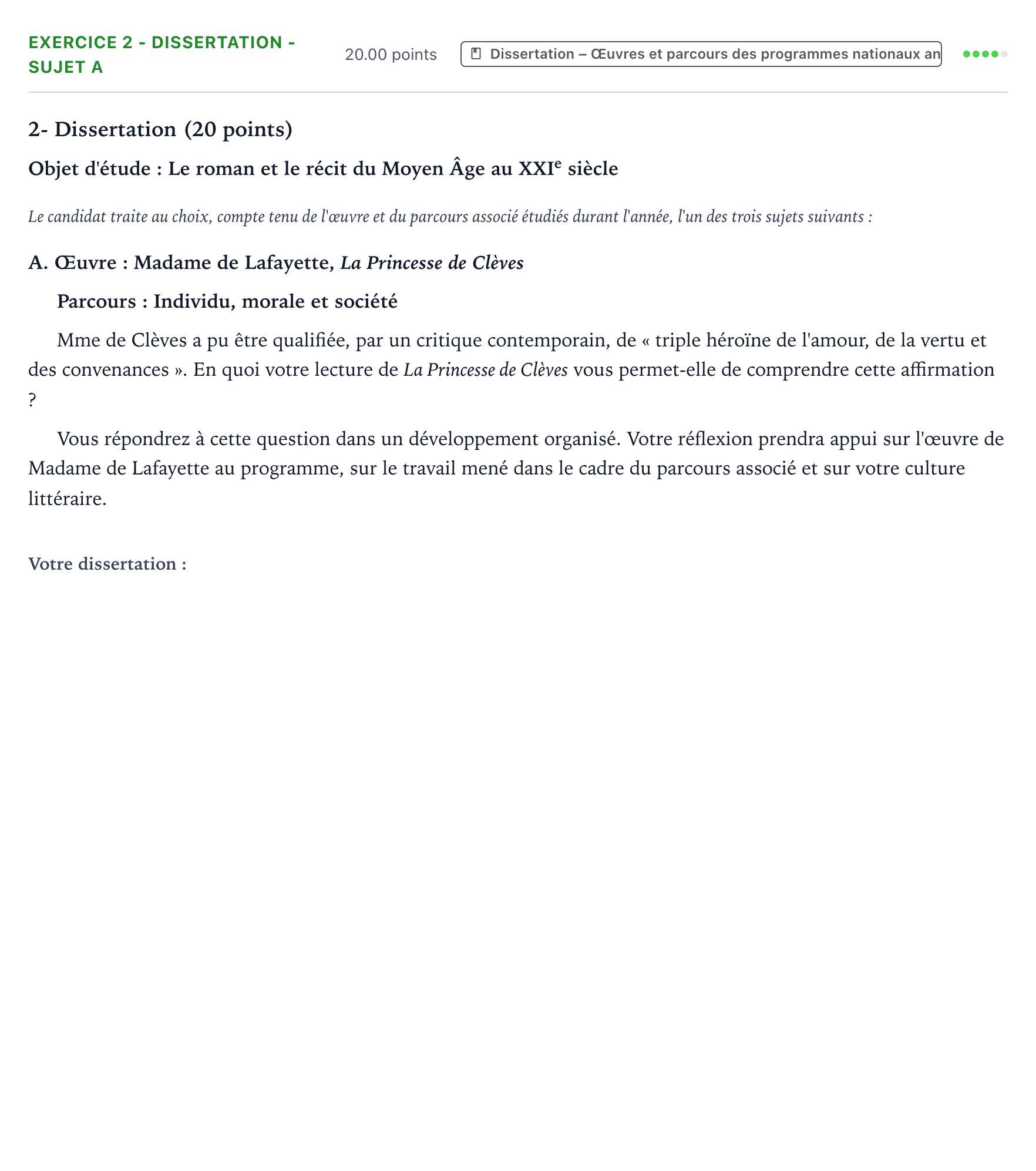 Énoncé: Exercice 2 - Dissertation - Sujet A · Bac Français (1ère) Antilles-Guyane 2021 (jour 1)