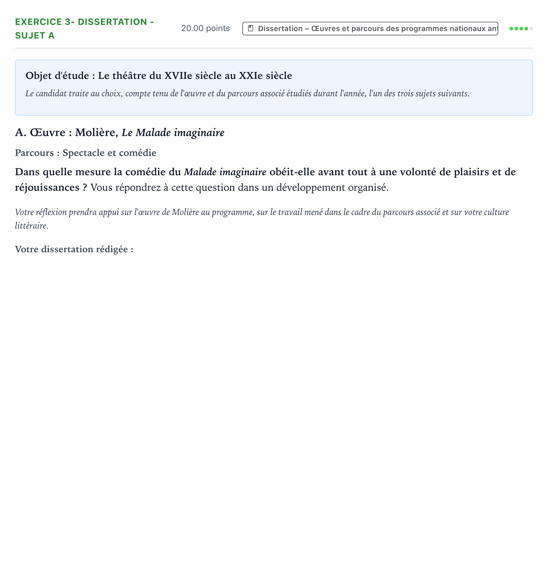 Énoncé: Exercice 3- Dissertation - Sujet A · Bac Français (1ère) Antilles-Guyane remplacement 2021