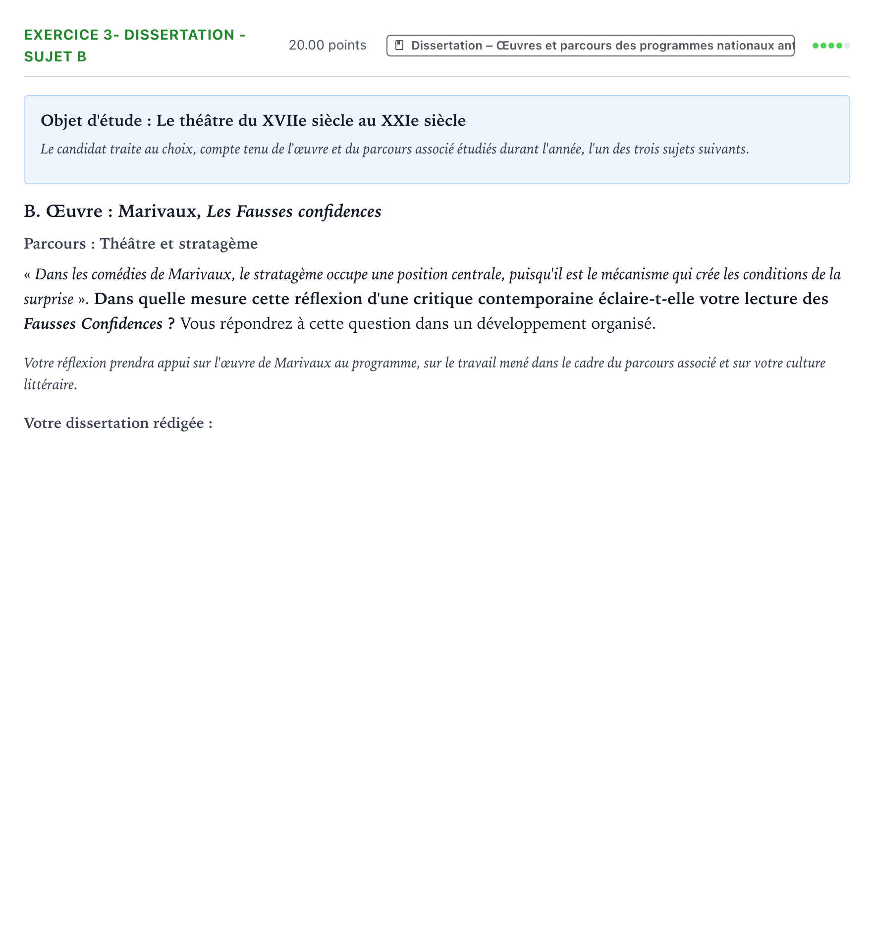 Énoncé: Exercice 3- Dissertation - Sujet B · Bac Français (1ère) Antilles-Guyane remplacement 2021