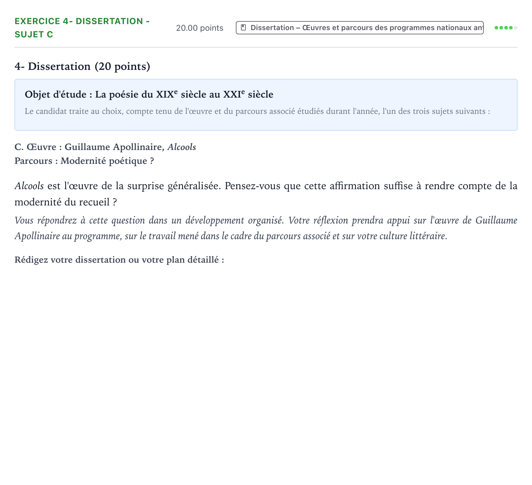 Énoncé: Exercice 4- Dissertation - Sujet C · Bac Français (1ère) Antilles-Guyane remplacement 2021