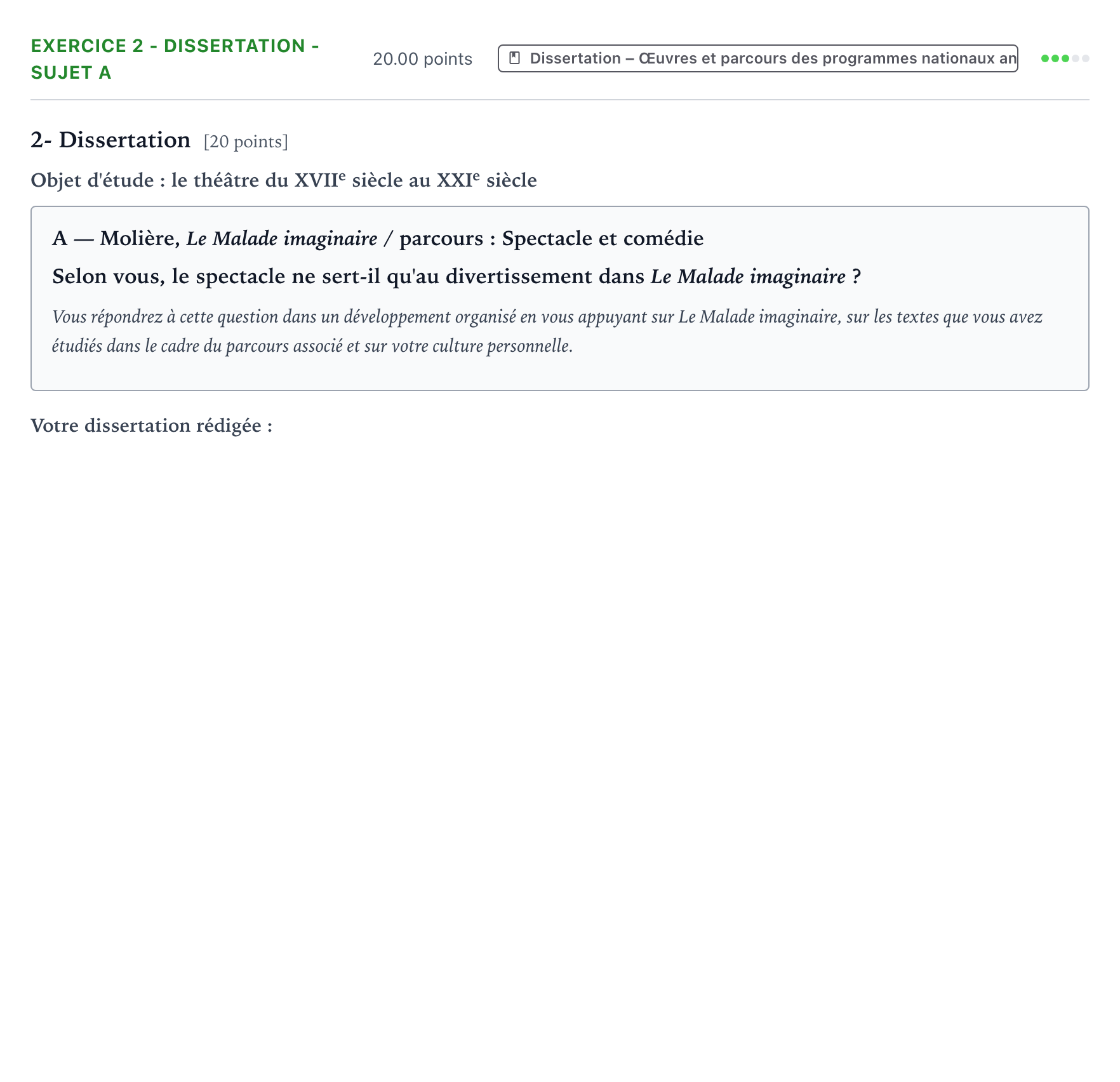 Énoncé: Exercice 2 - Dissertation - Sujet A · Bac Français (1ère) Asie 2021 (jour 1)