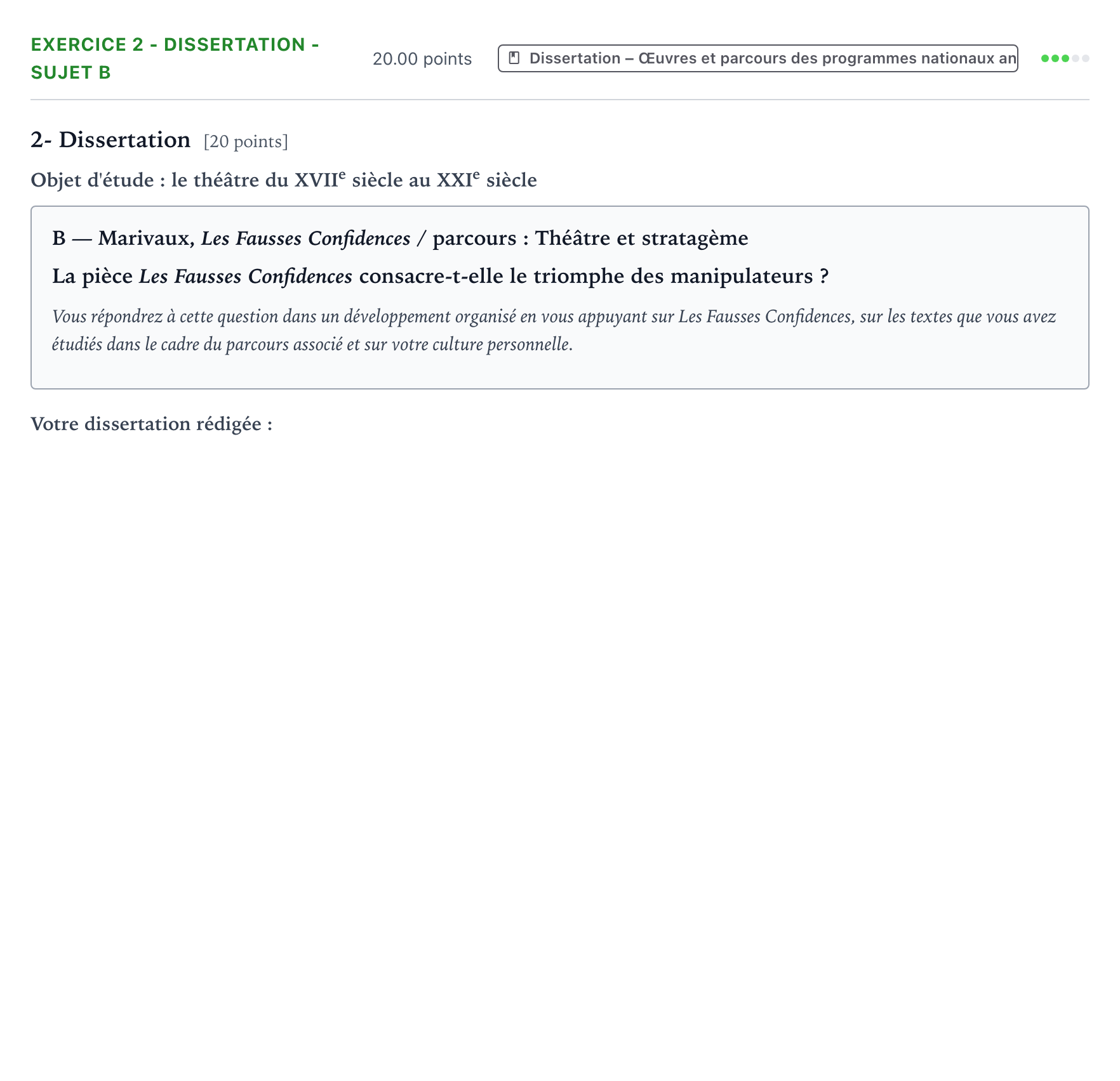 Énoncé: Exercice 2 - Dissertation - Sujet B · Bac Français (1ère) Asie 2021 (jour 1)