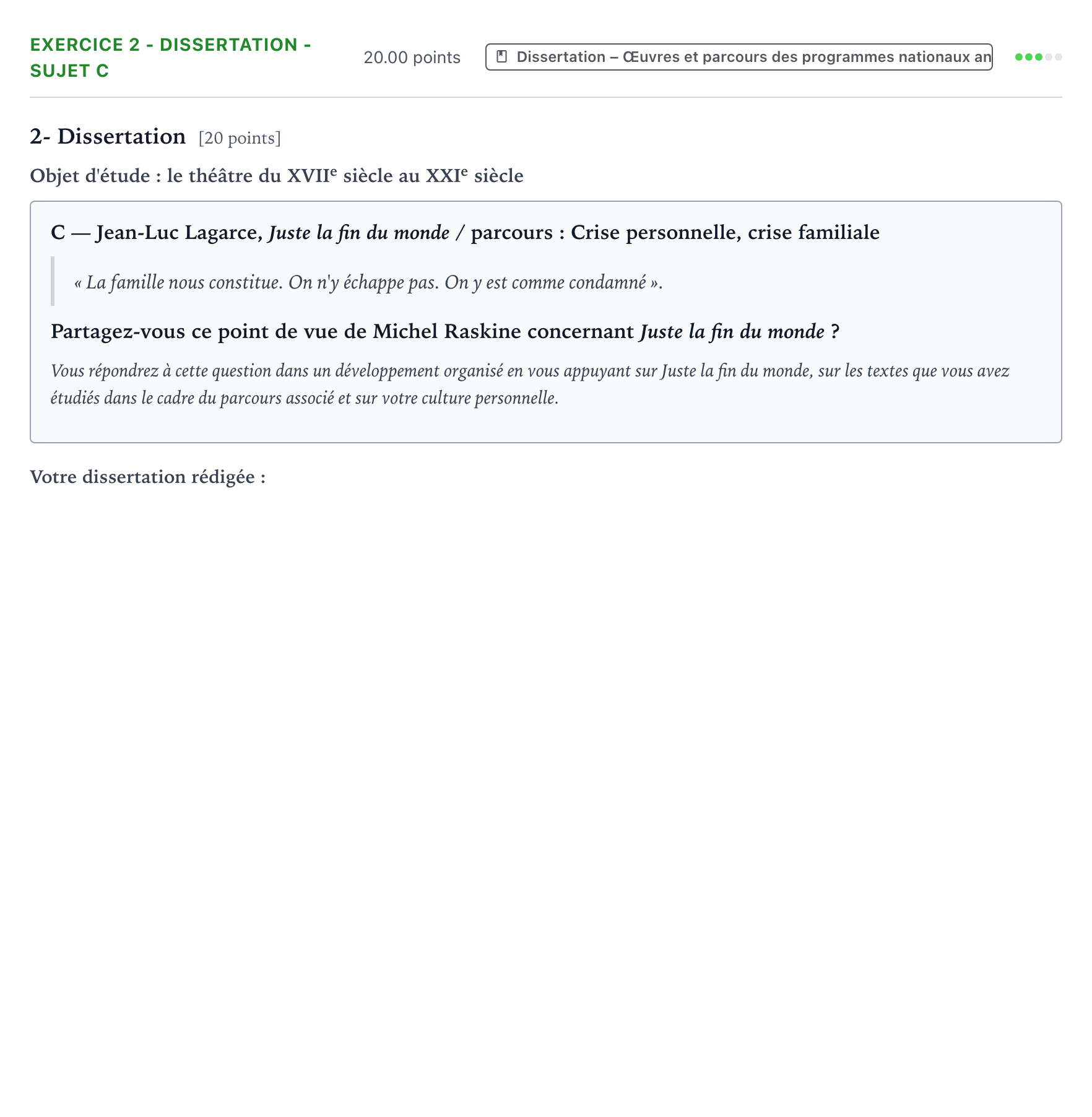 Énoncé: Exercice 2 - Dissertation - Sujet C · Bac Français (1ère) Asie 2021 (jour 1)