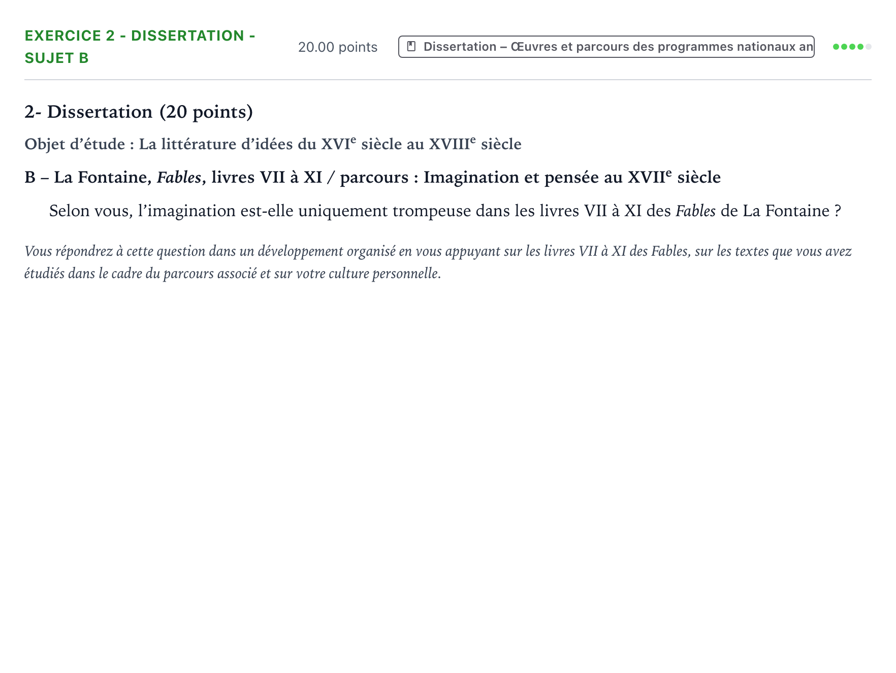 Énoncé: Exercice 2 - Dissertation - Sujet B · Bac Français (1ère) Asie 2021 (jour 2)
