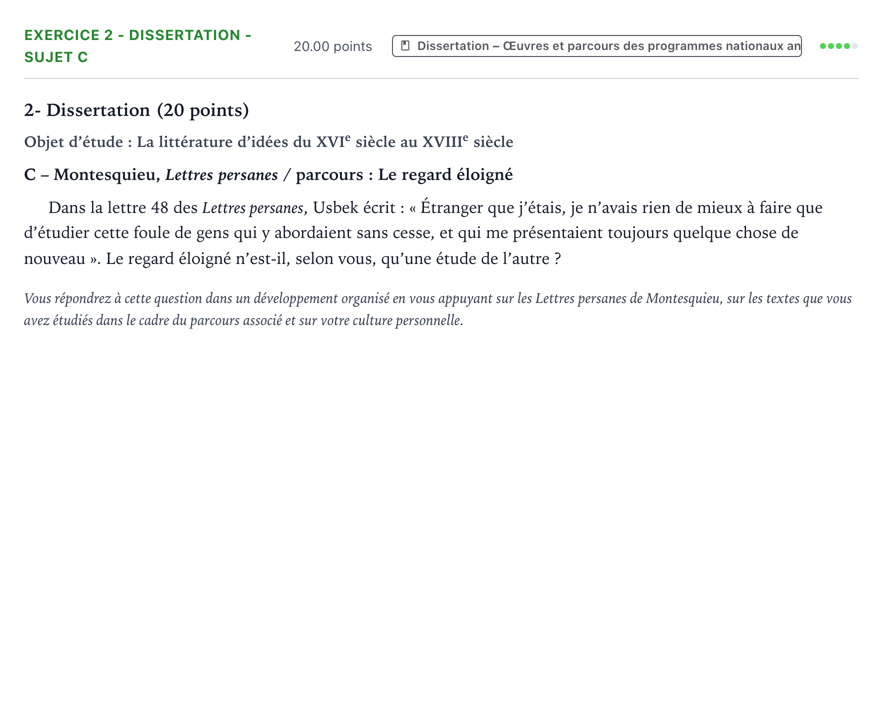Énoncé: Exercice 2 - Dissertation - Sujet C · Bac Français (1ère) Asie 2021 (jour 2)