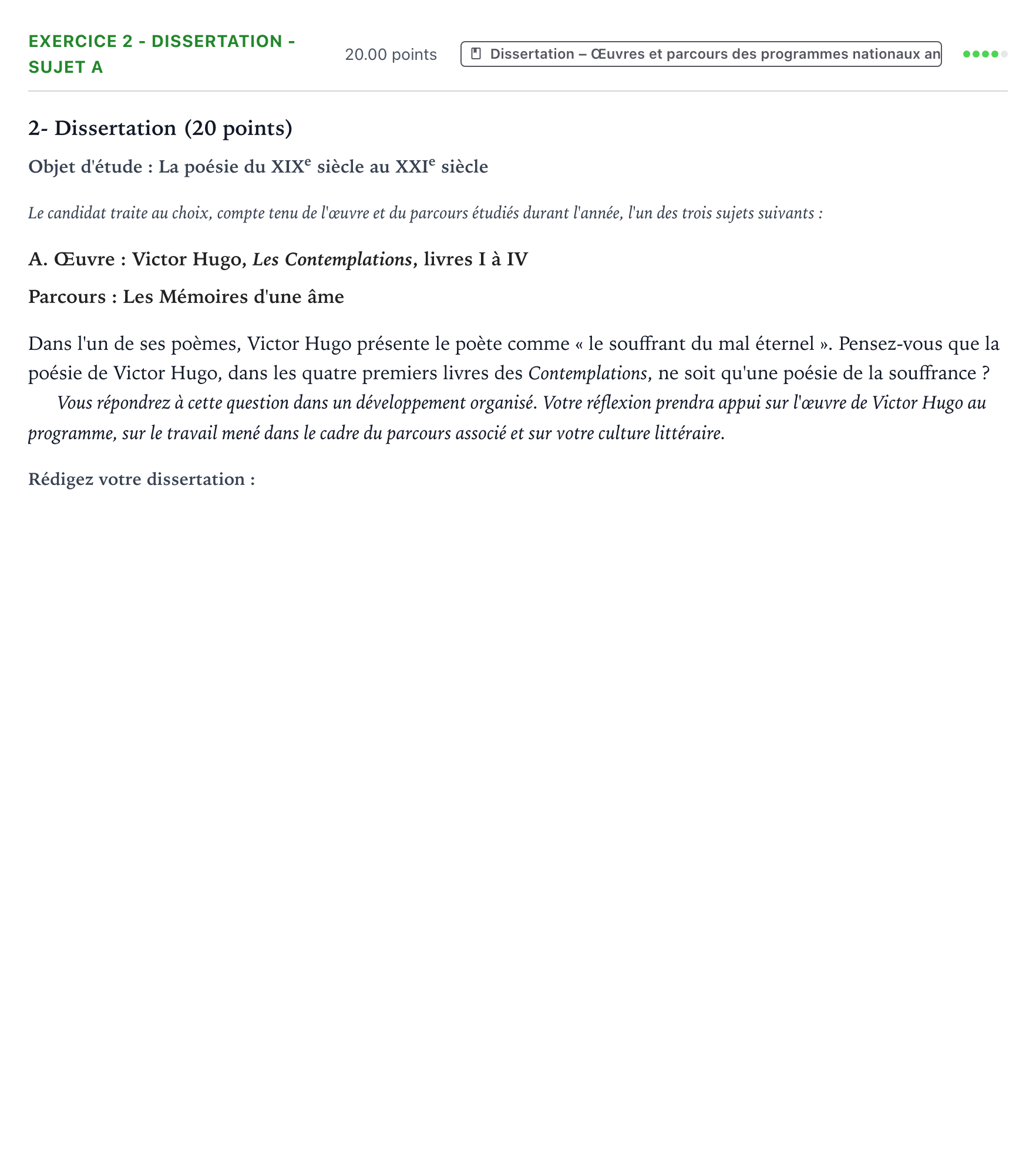 Énoncé: Exercice 2 - Dissertation - Sujet A · Bac Français (1ère) Centres étrangers (Afrique) 2021 (jour 1)