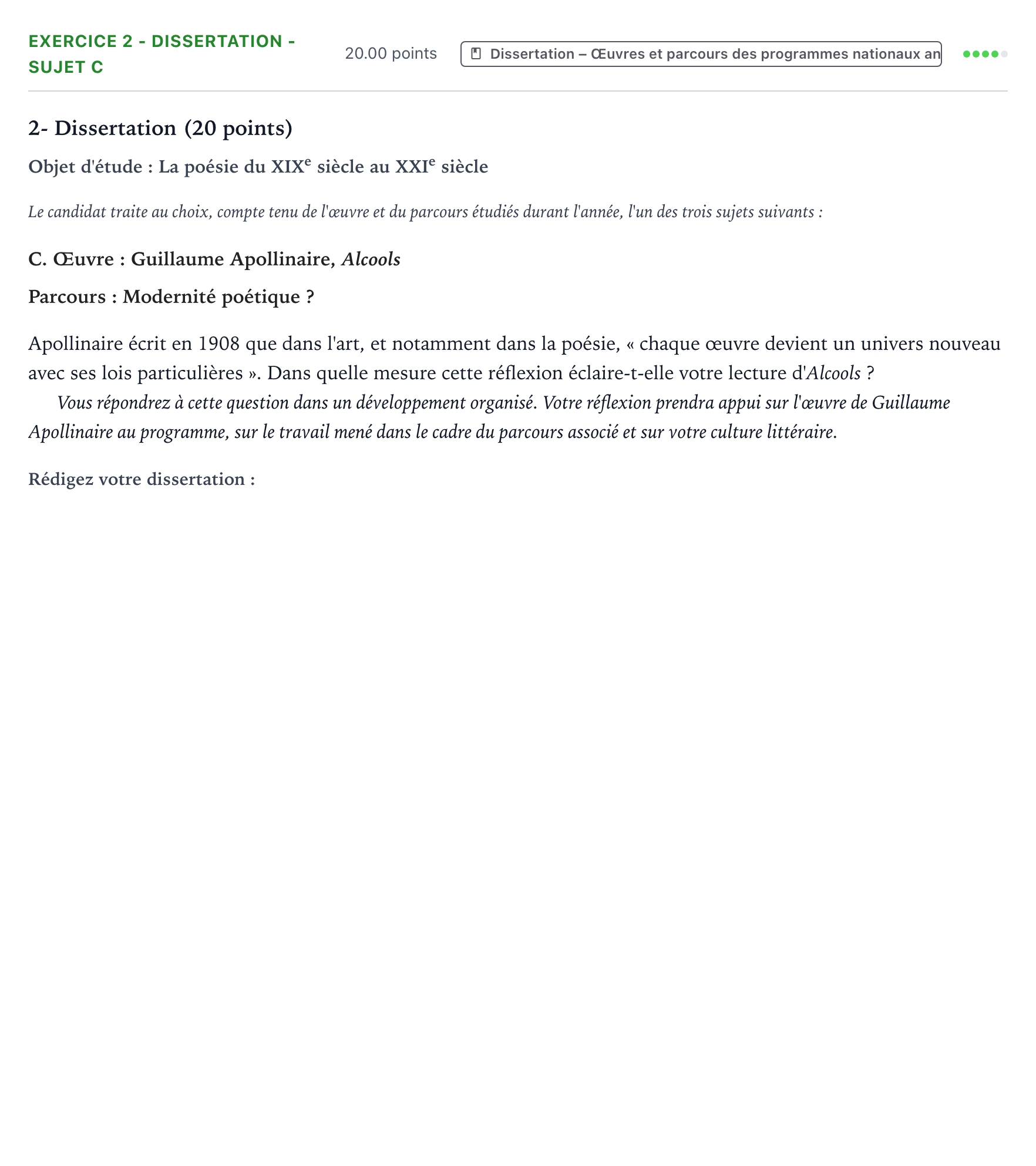 Énoncé: Exercice 2 - Dissertation - Sujet C · Bac Français (1ère) Centres étrangers (Afrique) 2021 (jour 1)