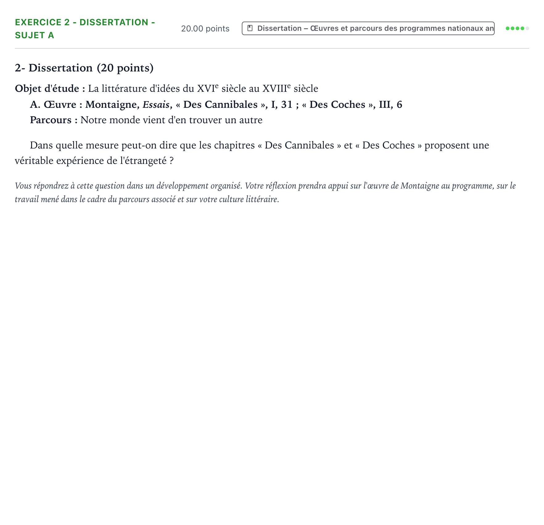 Énoncé: Exercice 2 - Dissertation - Sujet A · Bac Français (1ère) Centres étrangers (Afrique) 2021 (jour 2)