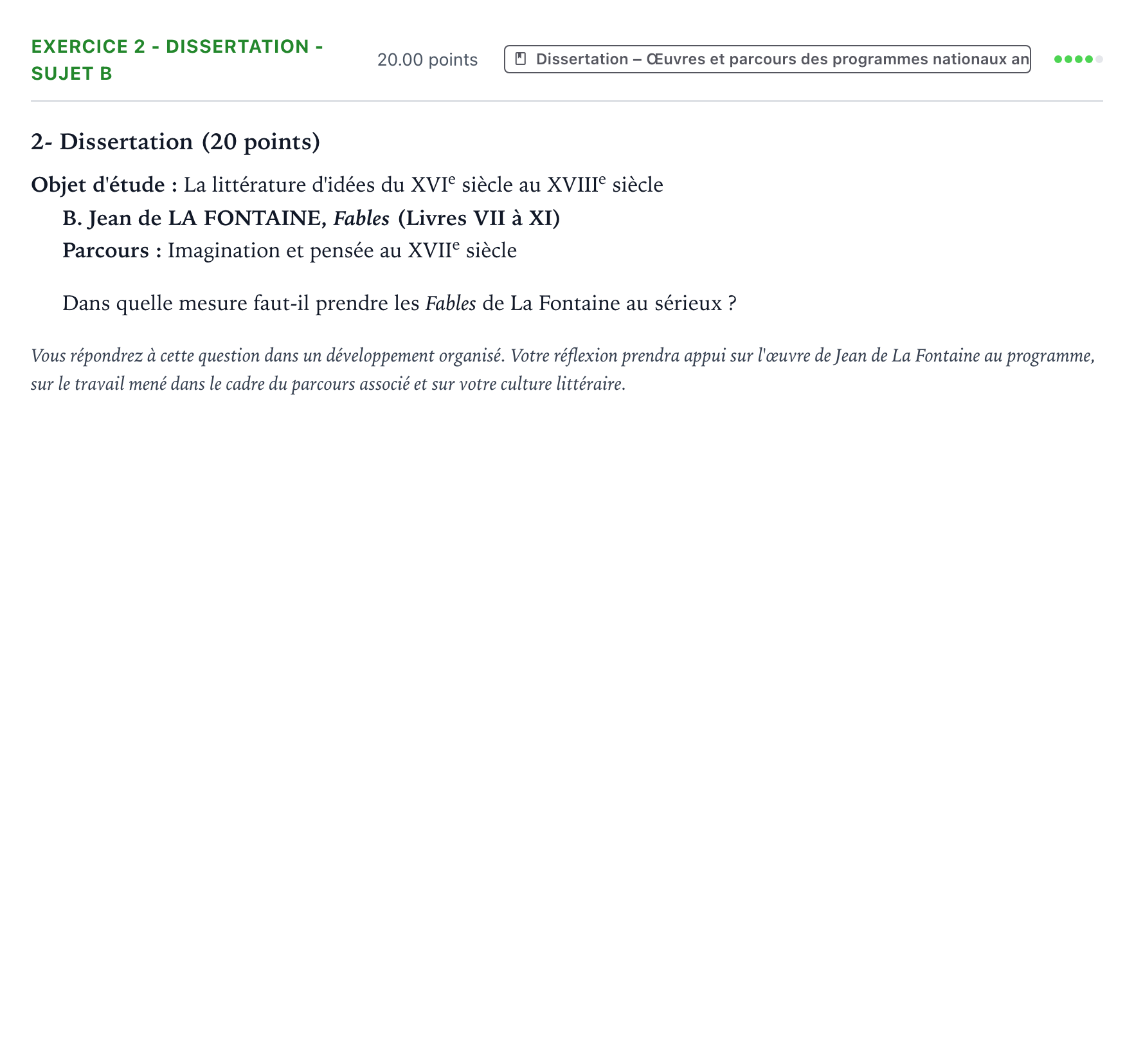Énoncé: Exercice 2 - Dissertation - Sujet B · Bac Français (1ère) Centres étrangers (Afrique) 2021 (jour 2)