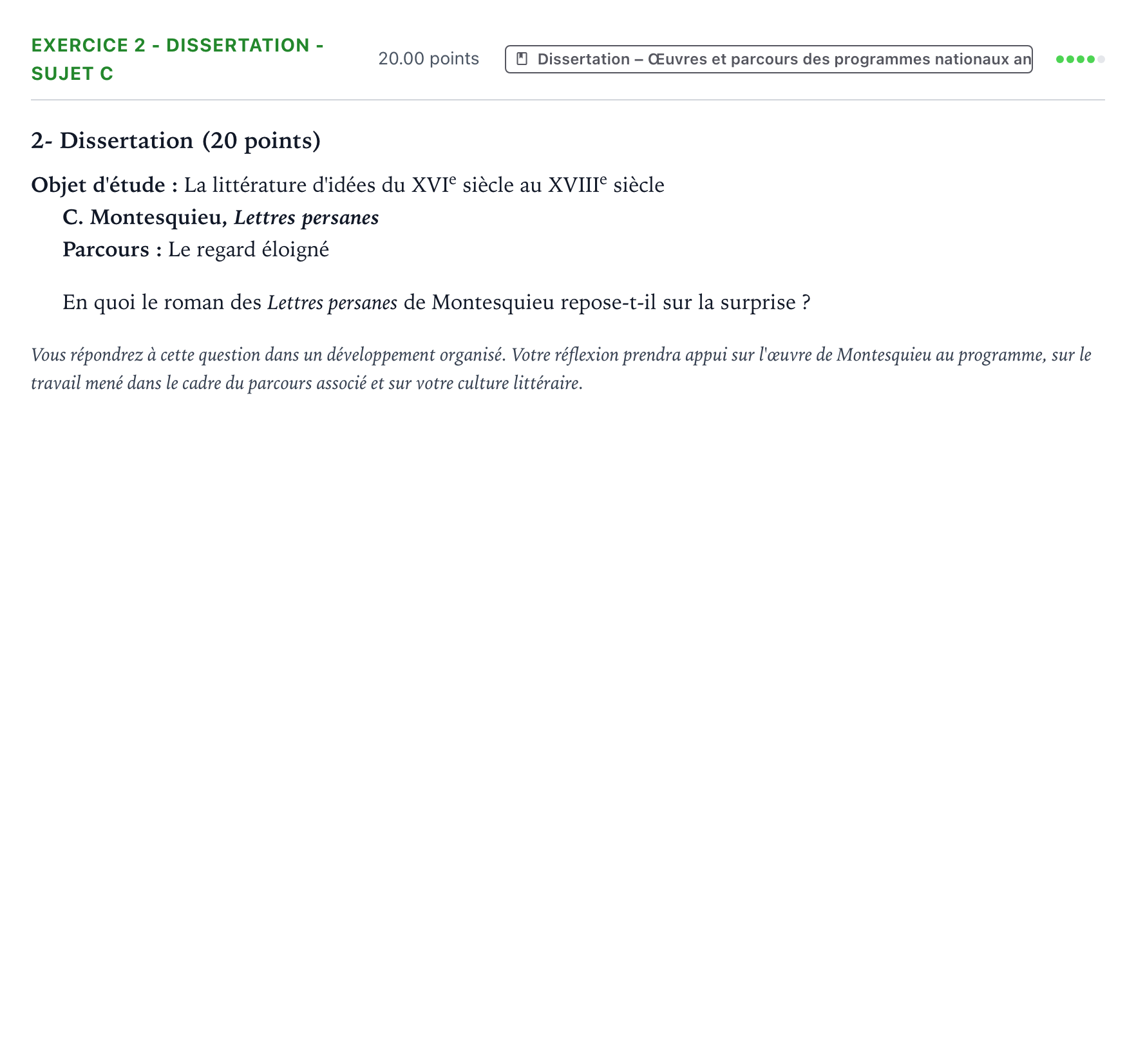 Énoncé: Exercice 2 - Dissertation - Sujet C · Bac Français (1ère) Centres étrangers (Afrique) 2021 (jour 2)