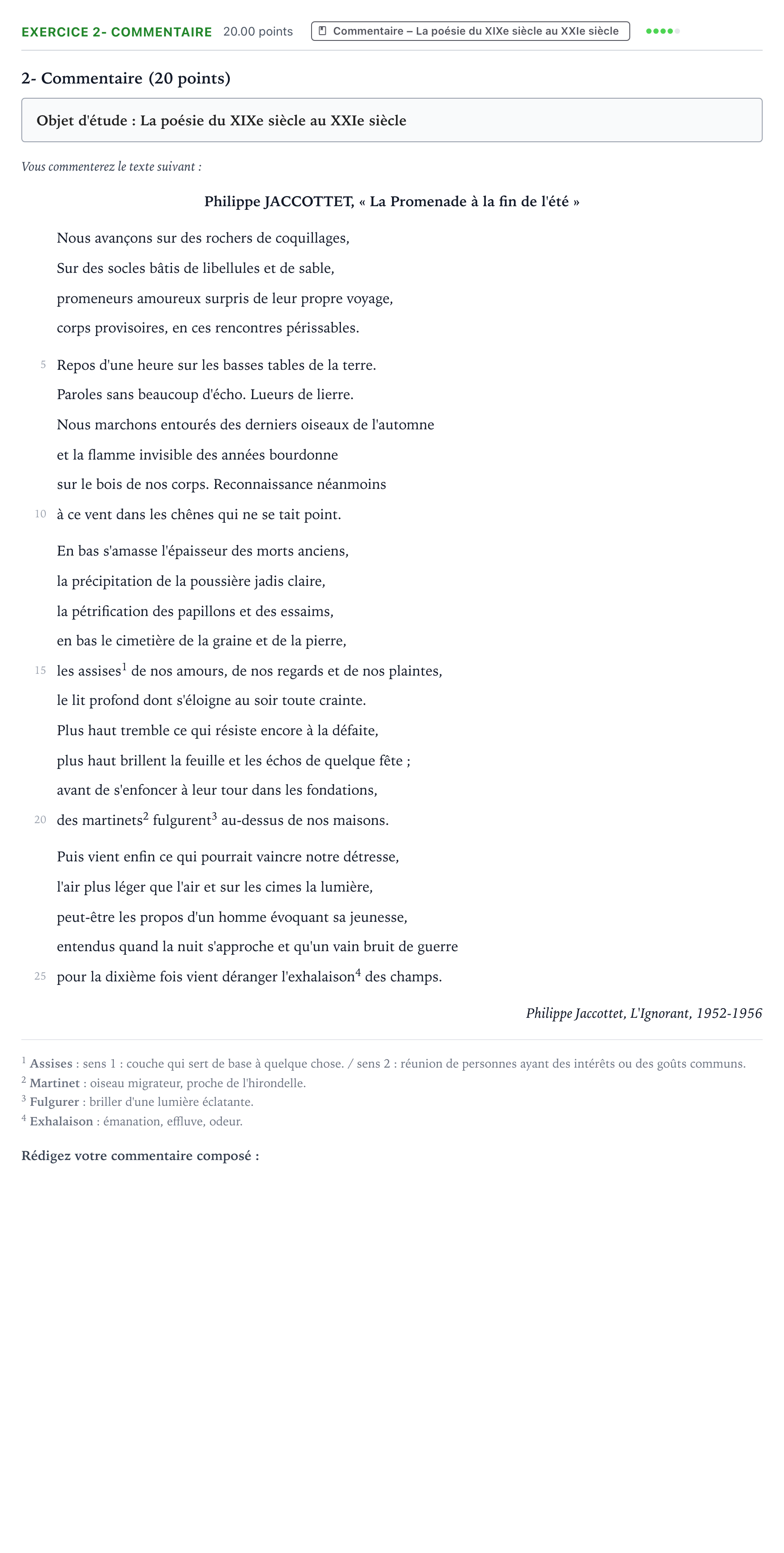 Énoncé: Exercice 2- Commentaire · Bac Français (1ère) Métropole remplacement 2021