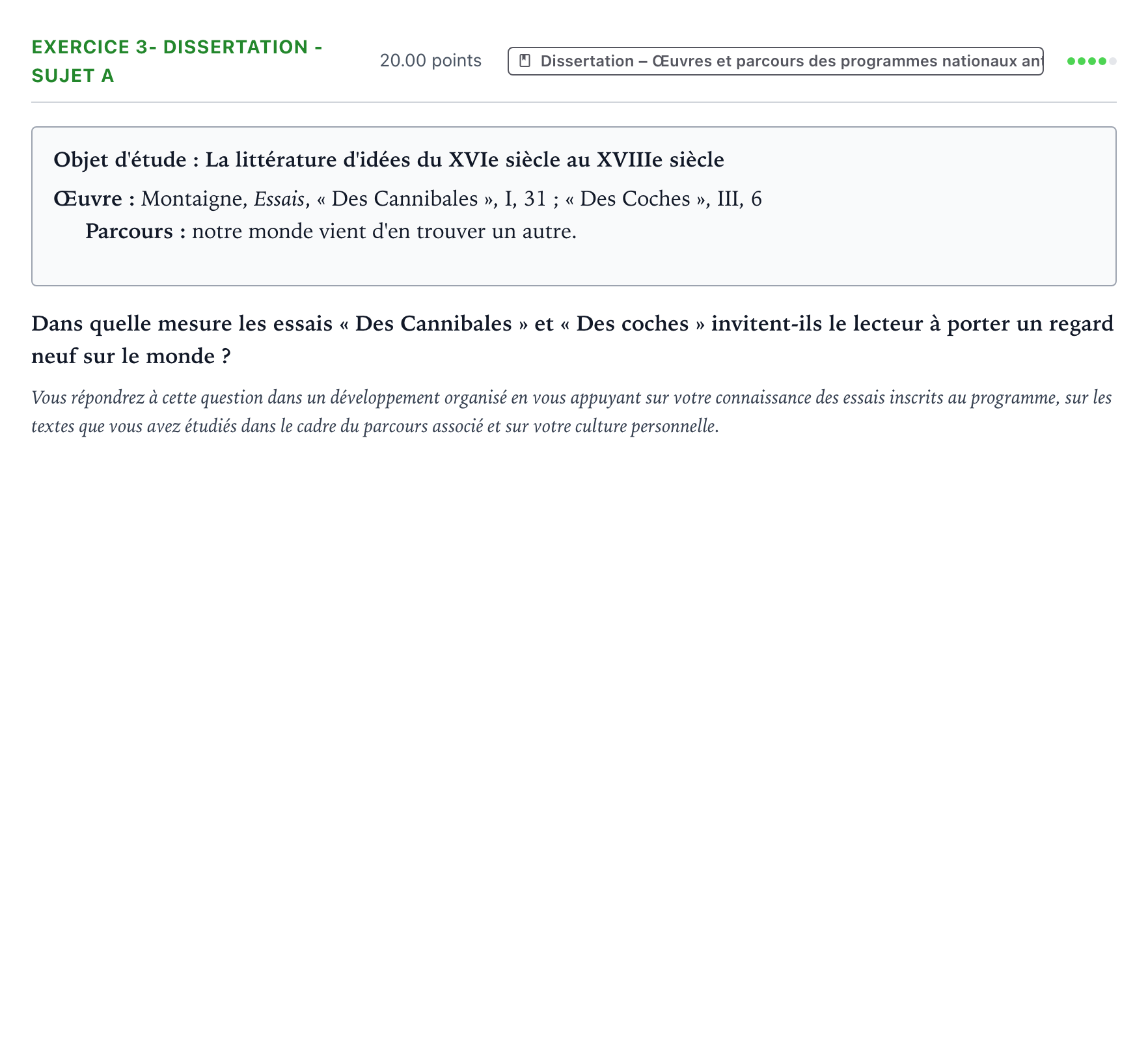 Énoncé: Exercice 3- Dissertation - Sujet A · Bac Français (1ère) Métropole remplacement 2021