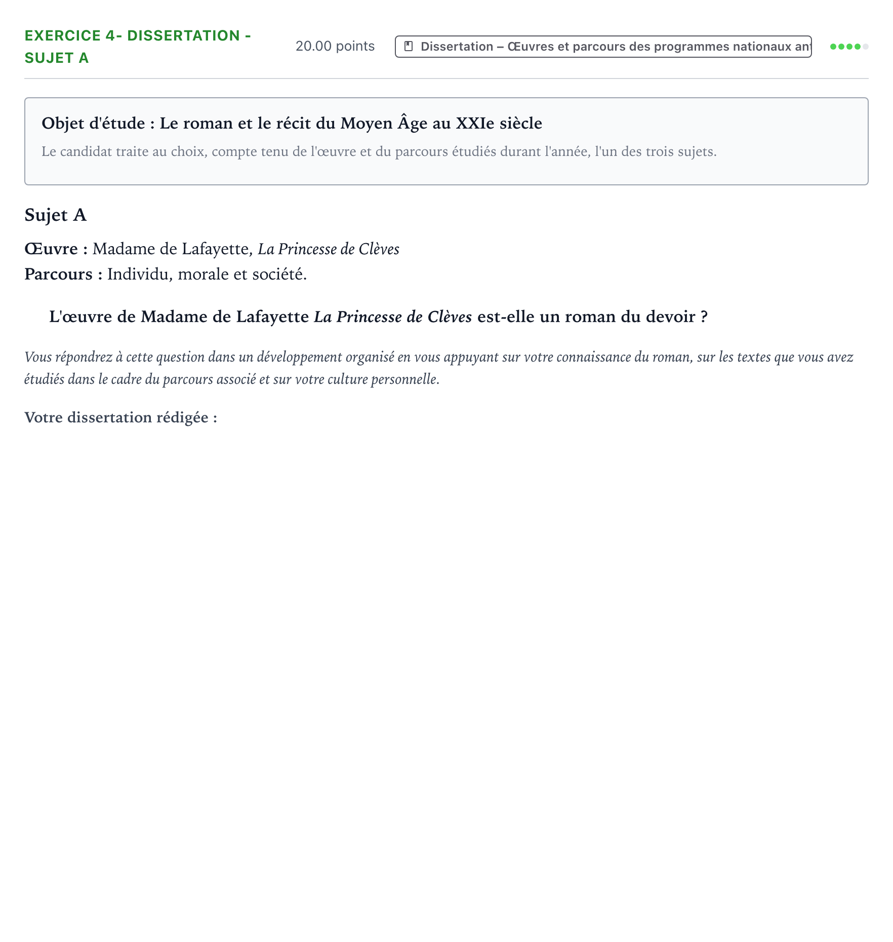 Énoncé: Exercice 4- Dissertation - Sujet A · Bac Français (1ère) Métropole remplacement 2021