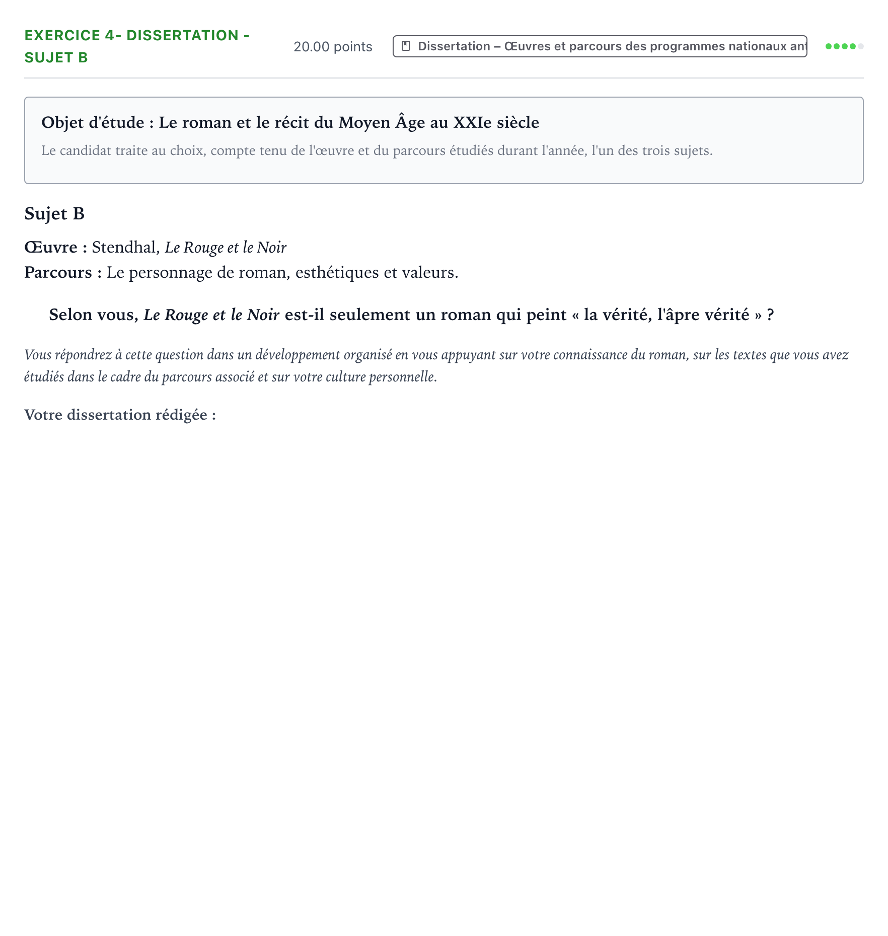 Énoncé: Exercice 4- Dissertation - Sujet B · Bac Français (1ère) Métropole remplacement 2021